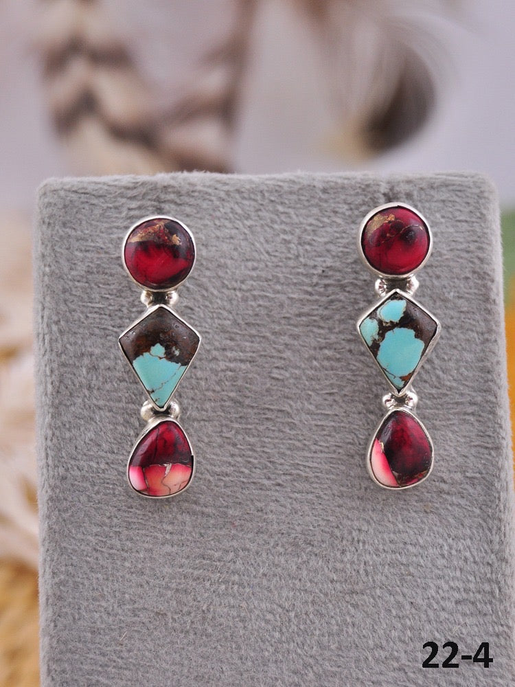 Southwest Made Multi Stone & Sterling Silver Post Earrings