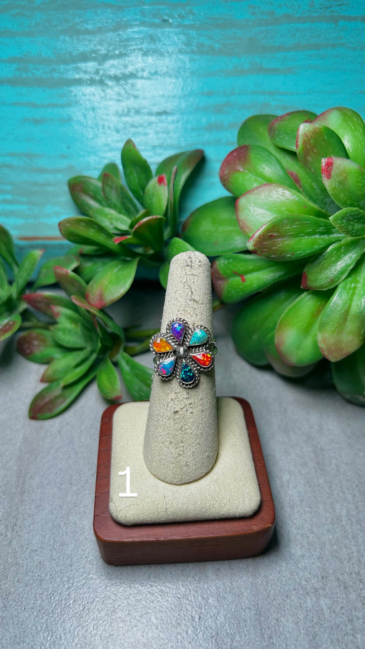 Zuni Made Opal & Sterling Silver Cluster Ring