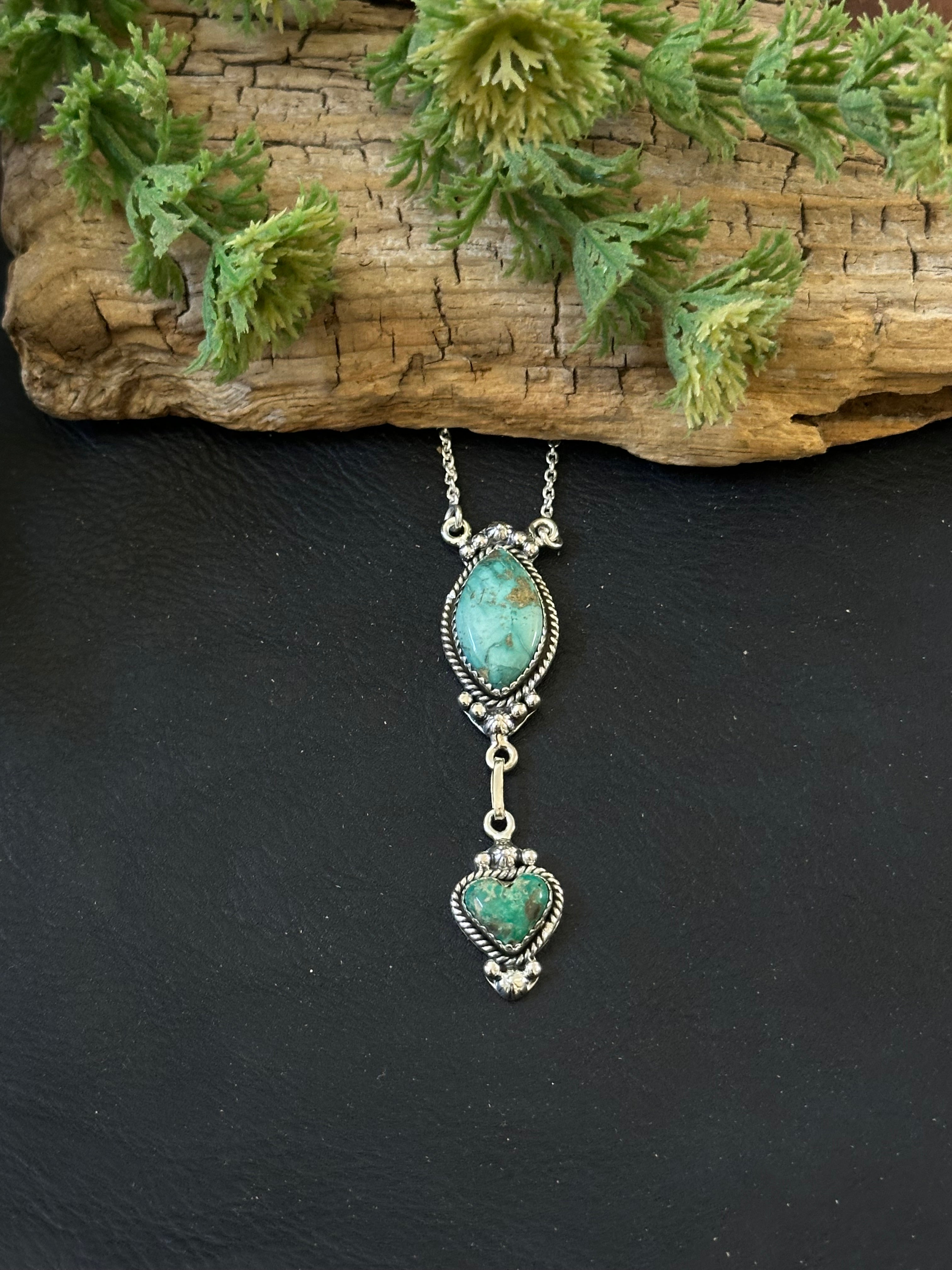 Southwest Handmade Emerald Valley Turquoise & Sterling Silver Necklace