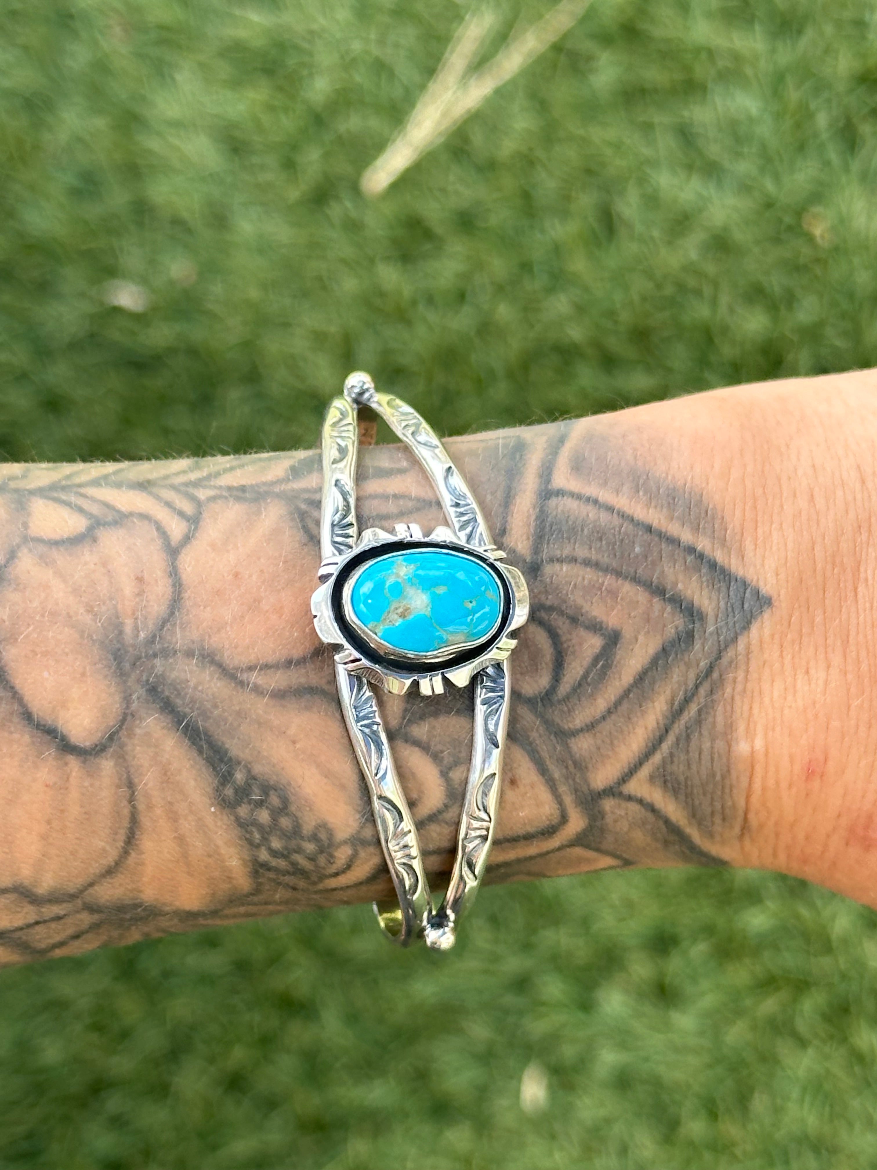 Navajo Made Kingman Turquoise & Sterling Silver Cuff Bracelet