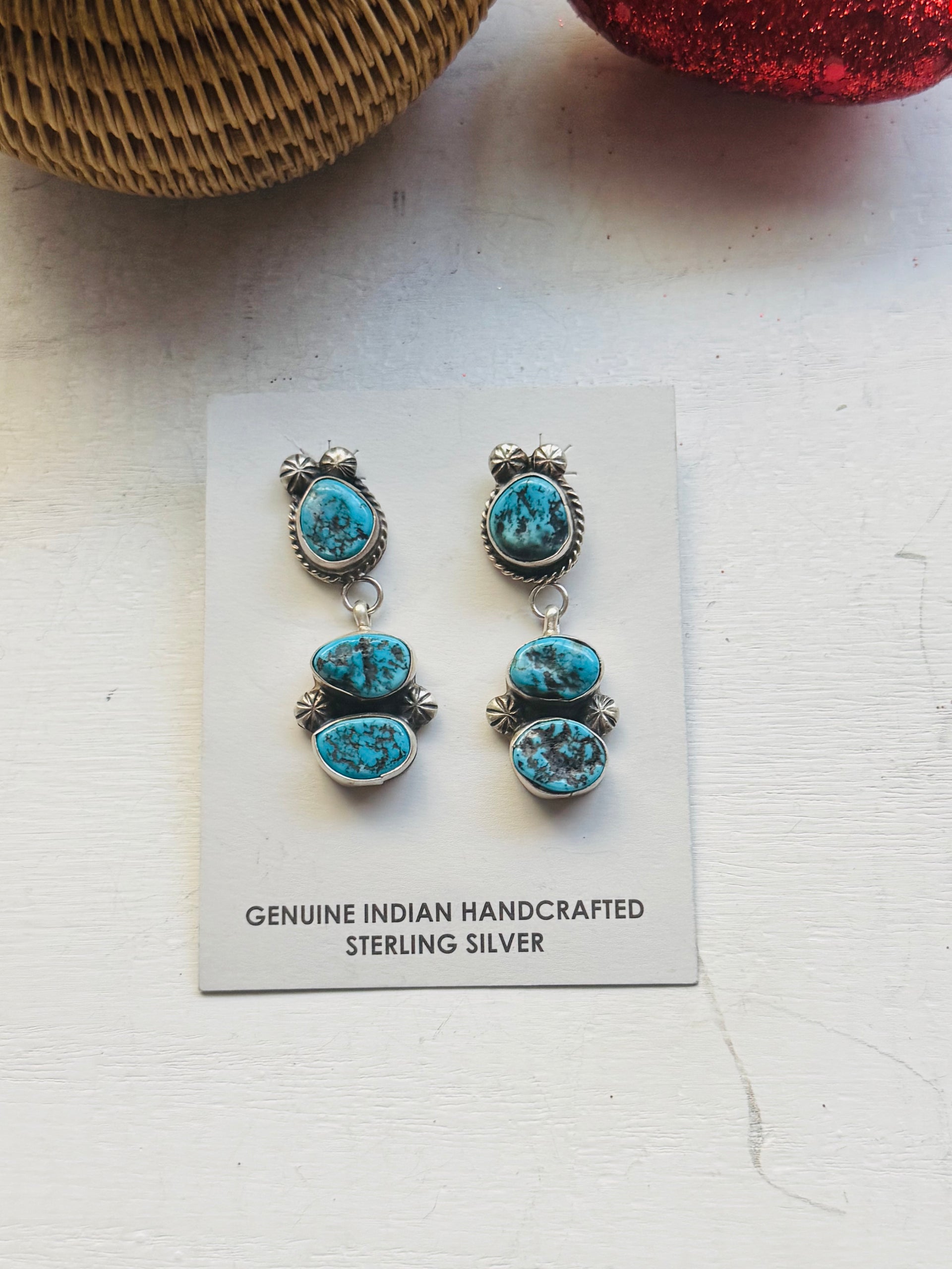 Donovan Nez Kingman Turquoise & Sterling Silver Post Dangle Earrings