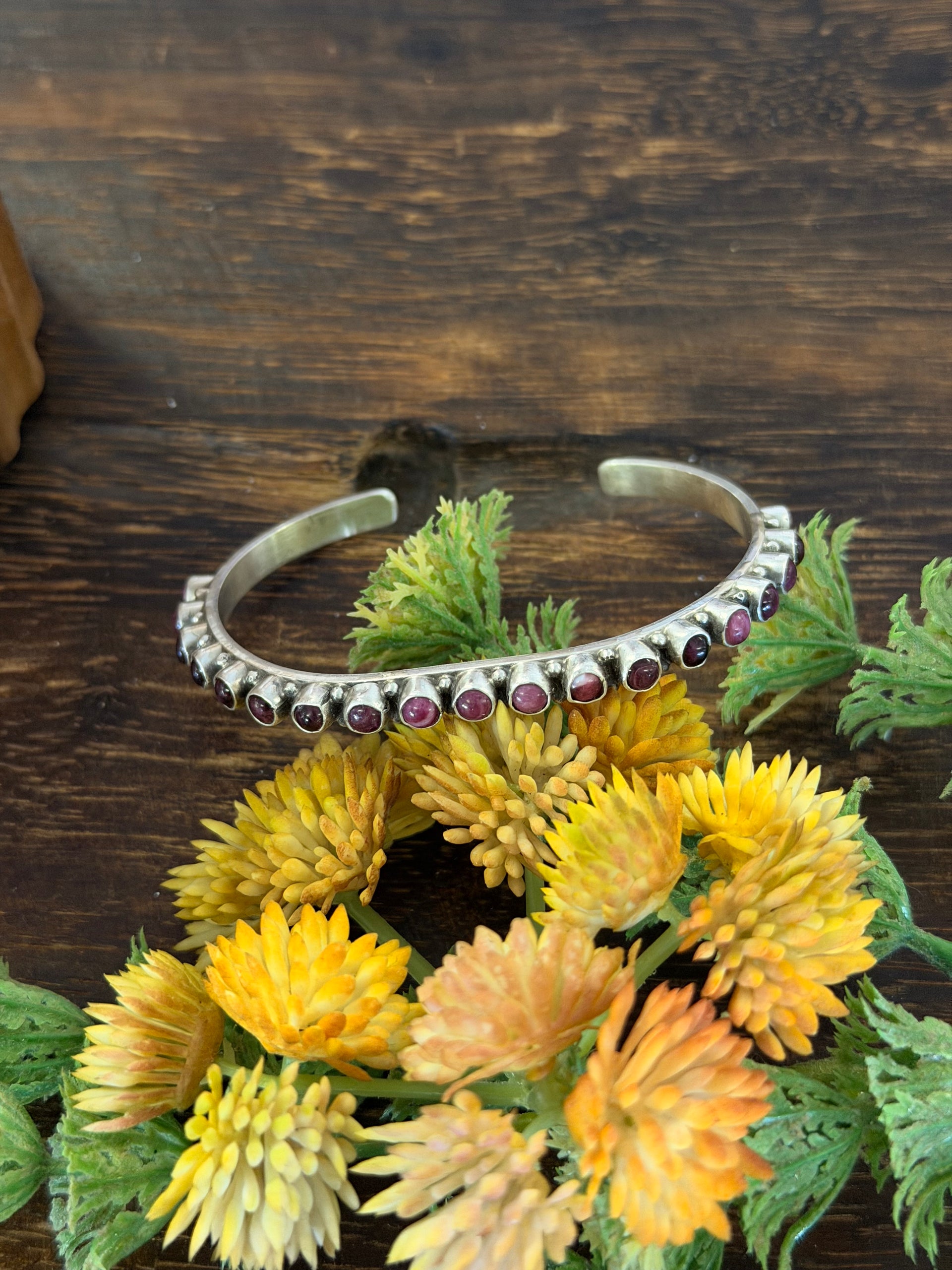 Sheila Tso Purple Spiny Oyster & Sterling Silver Cluster Cuff Bracelet