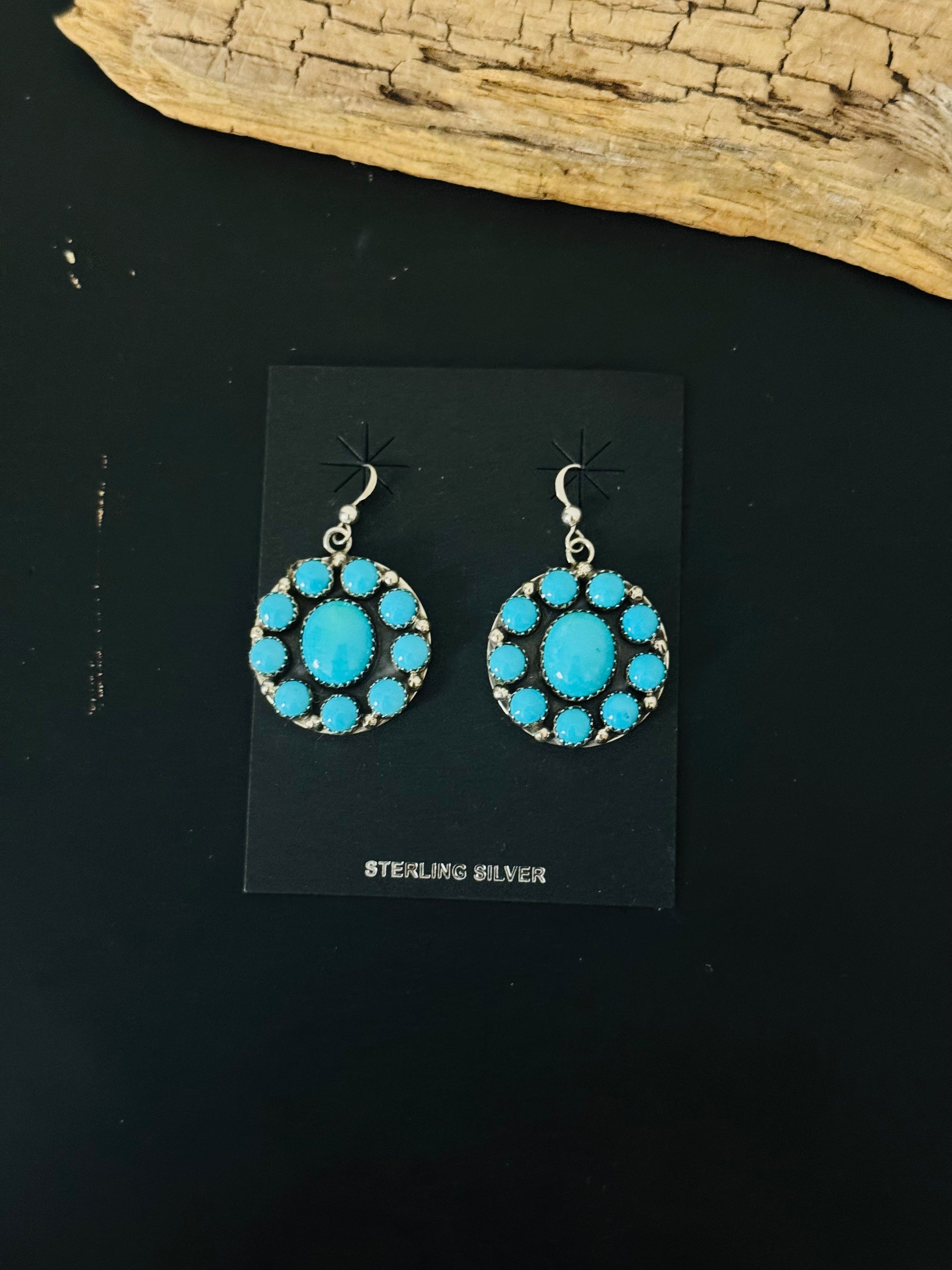 Navajo Made Sleeping Beauty Turquoise & Sterling Silver Dangle Earrings