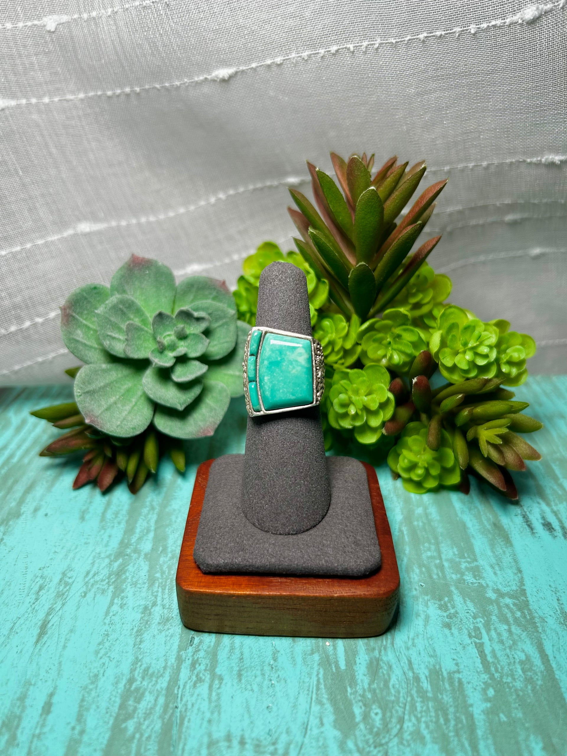 Navajo Made Kingman Turquoise & Sterling Sliver Ring Size 6.5