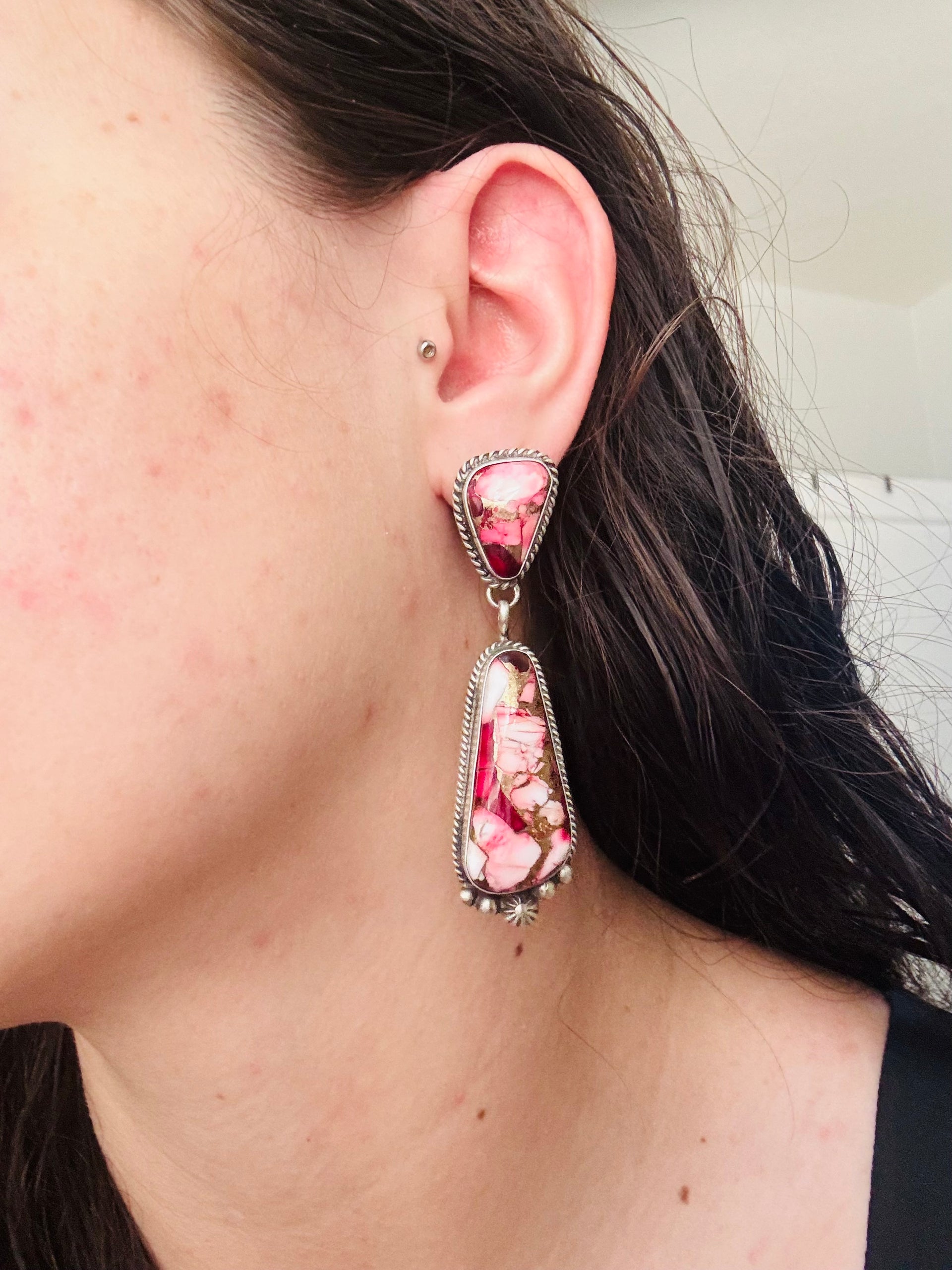 Elouise Kee Dahlia Rose & Sterling Silver Post Dangle Earrings