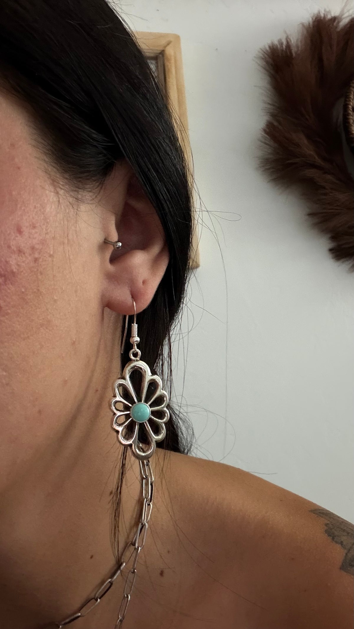 Navajo Made Kingman Turquoise & Sterling Silver Dangle Earrings