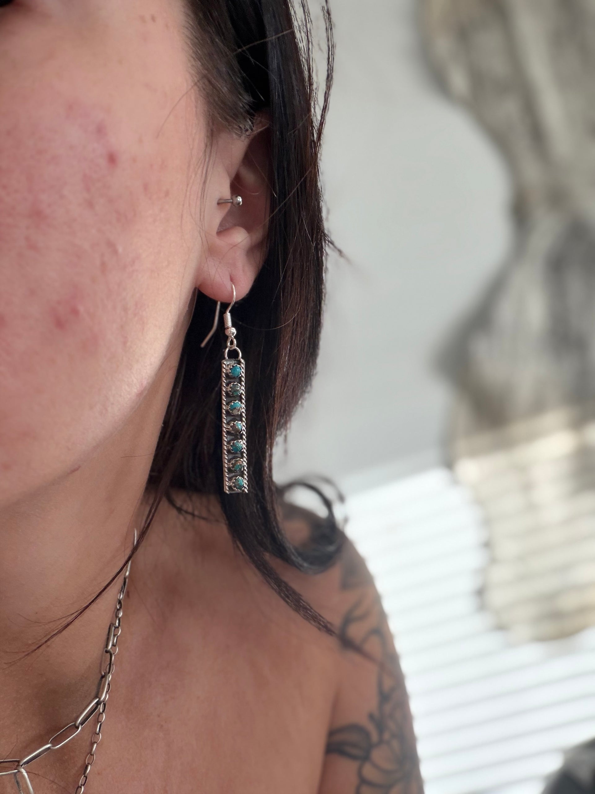 Esther White Mohave Turquoise & Sterling Silver Dangle Earrings