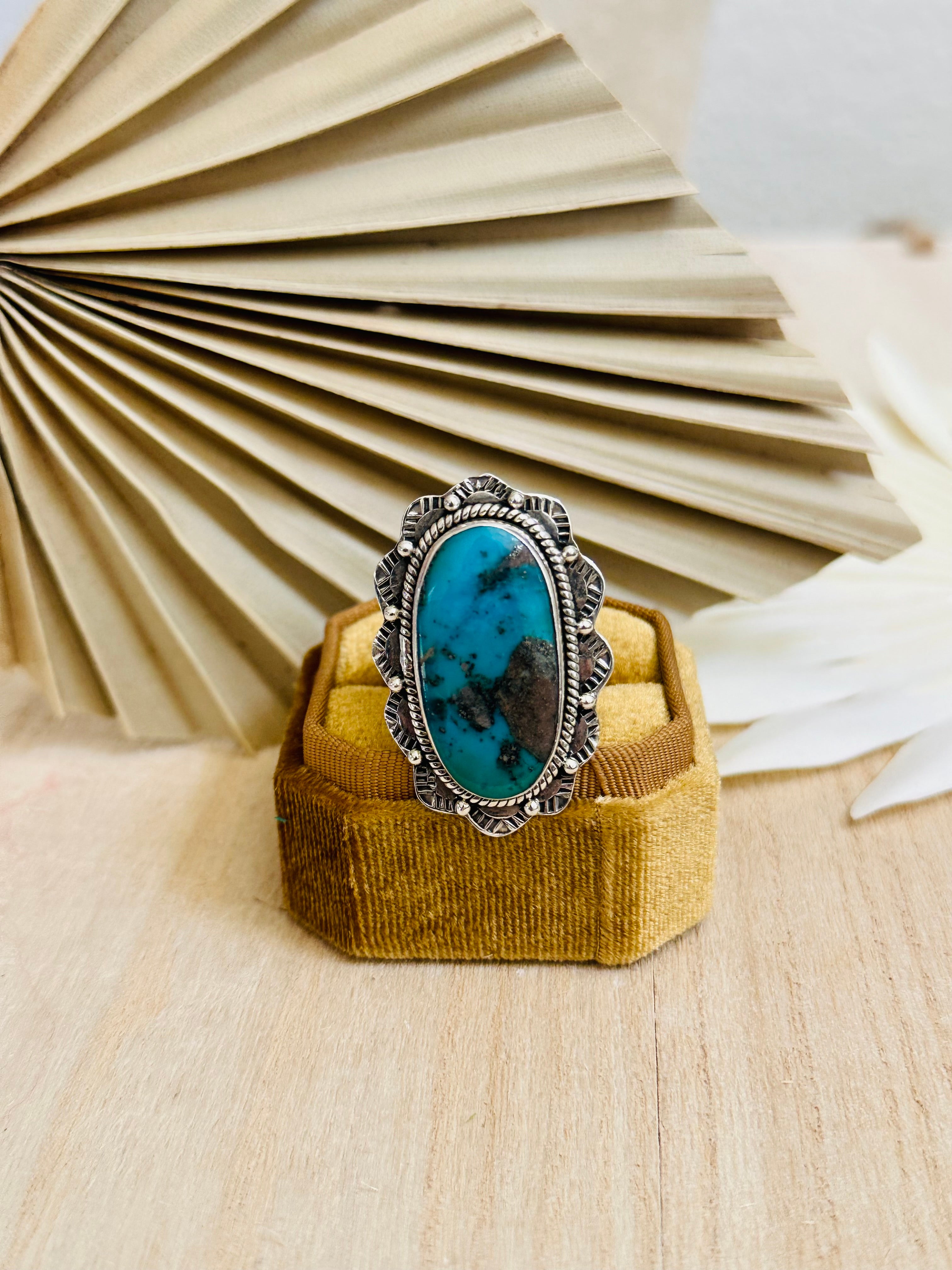 TTD Blue Ridge Turquoise & Sterling Silver Adjustable Ring