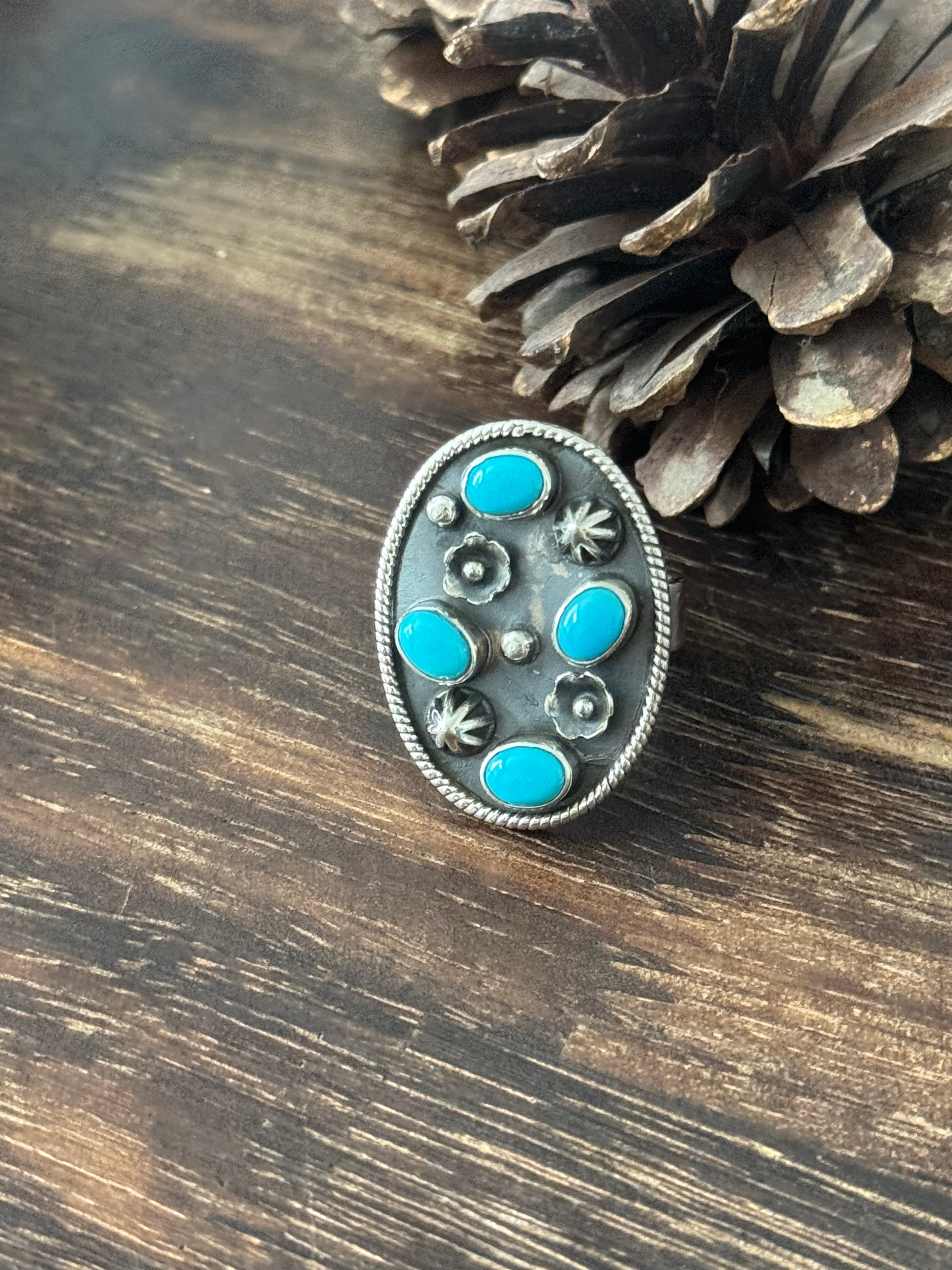 Southwest Handmade Kingman Turquoise & Sterling Silver Adjustable Ring