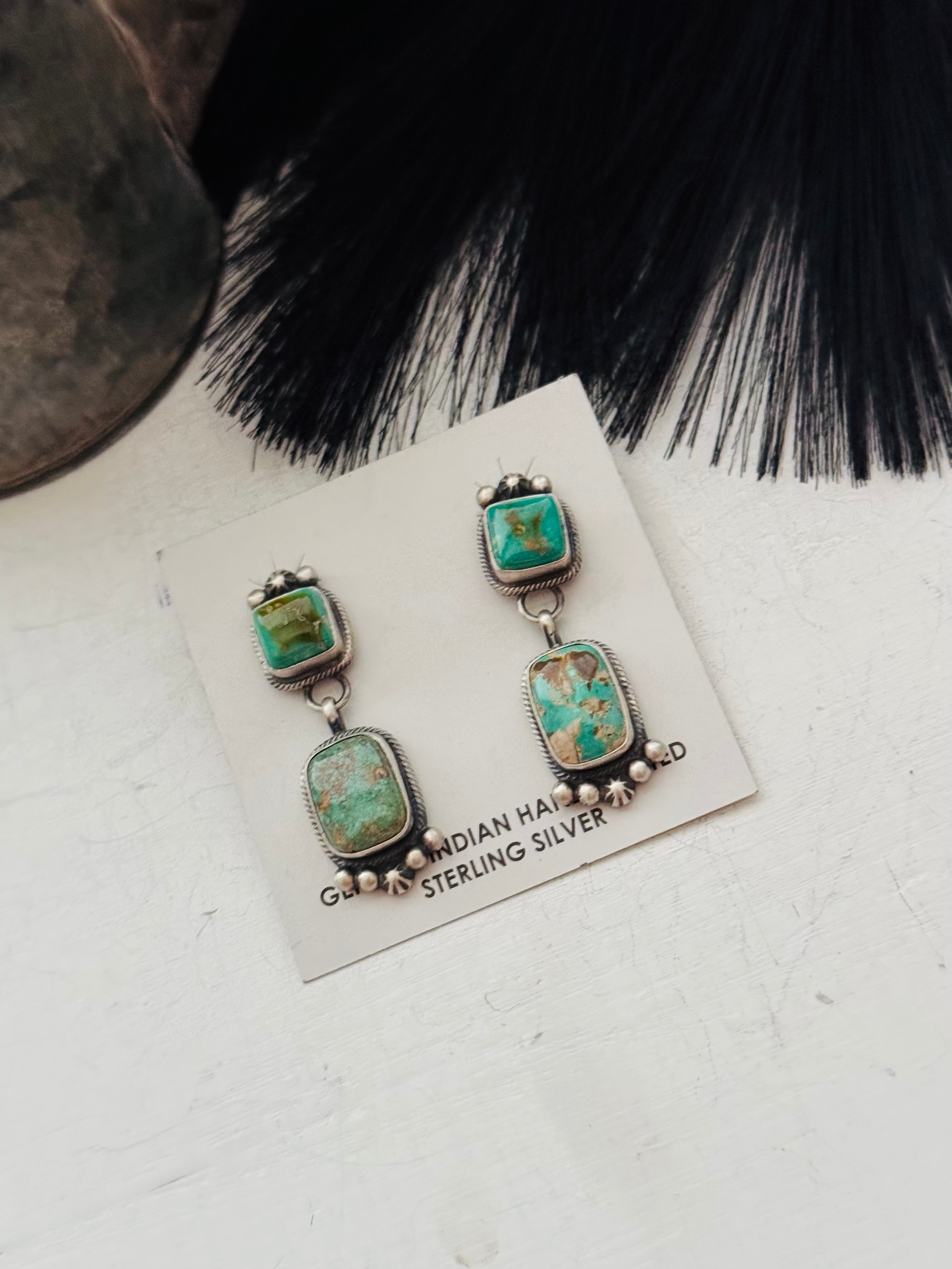 Lorenzo Juan Royston Turquoise & Sterling Silver Post Dangle Earrings