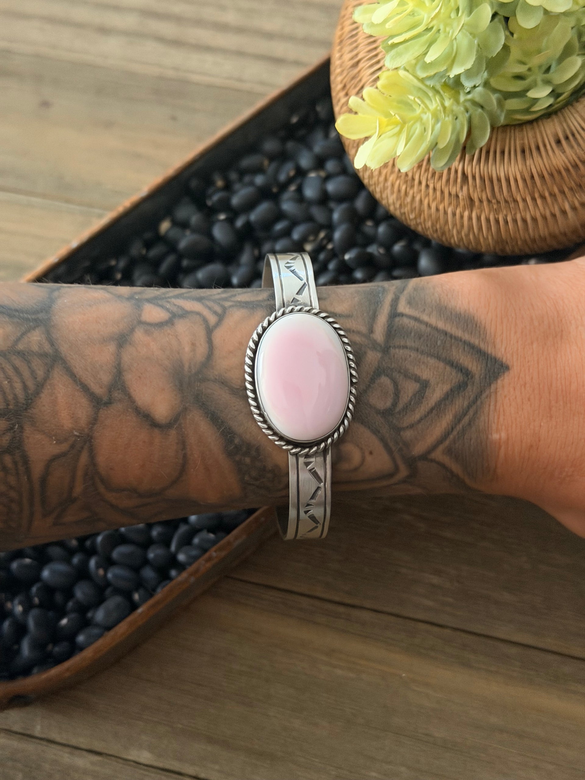 Rick Enriquez Pink Conch & Sterling Silver Cuff Bracelet