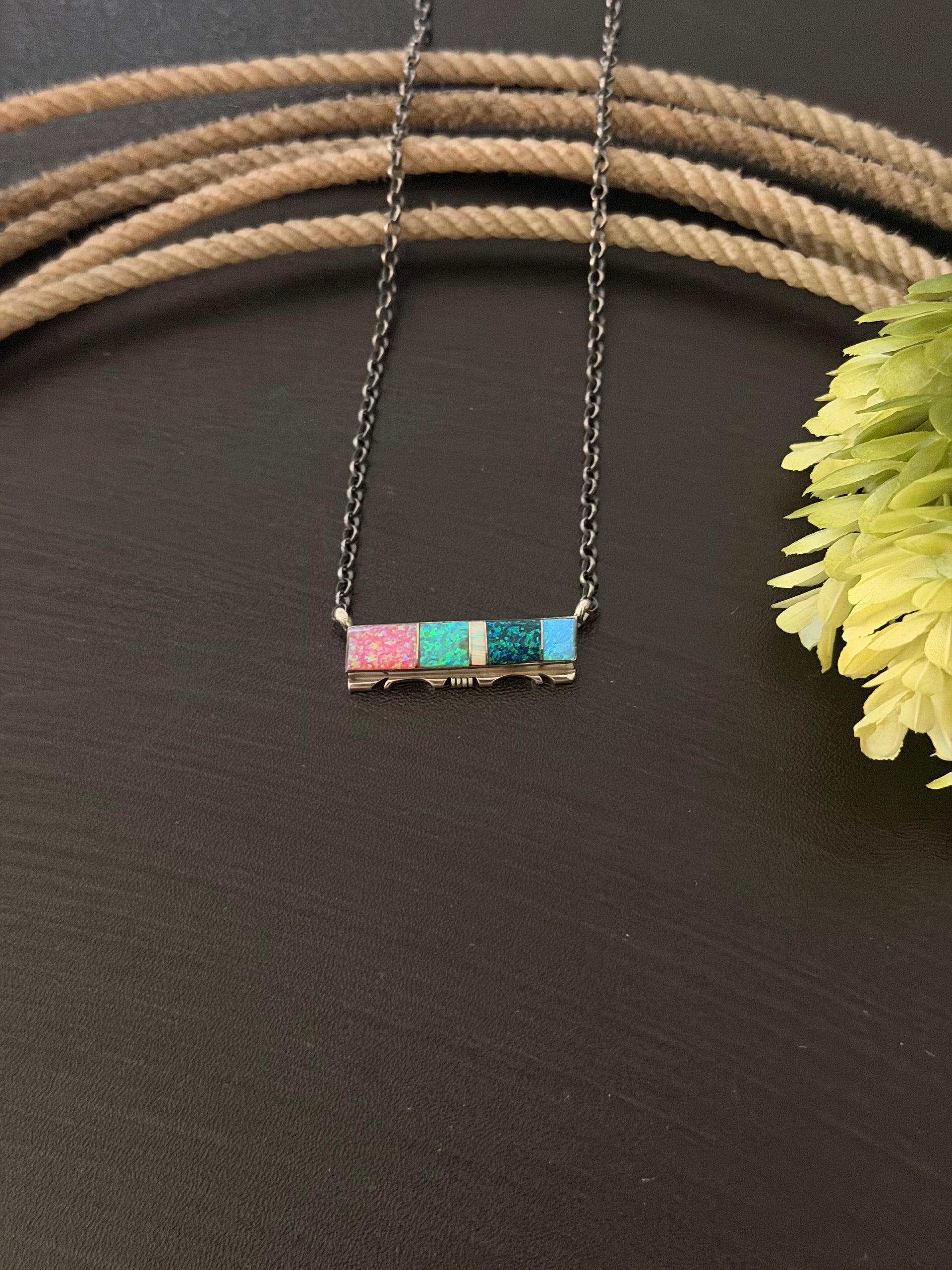Steve Francisco Opal & Sterling Silver Inlay Bar Necklace
