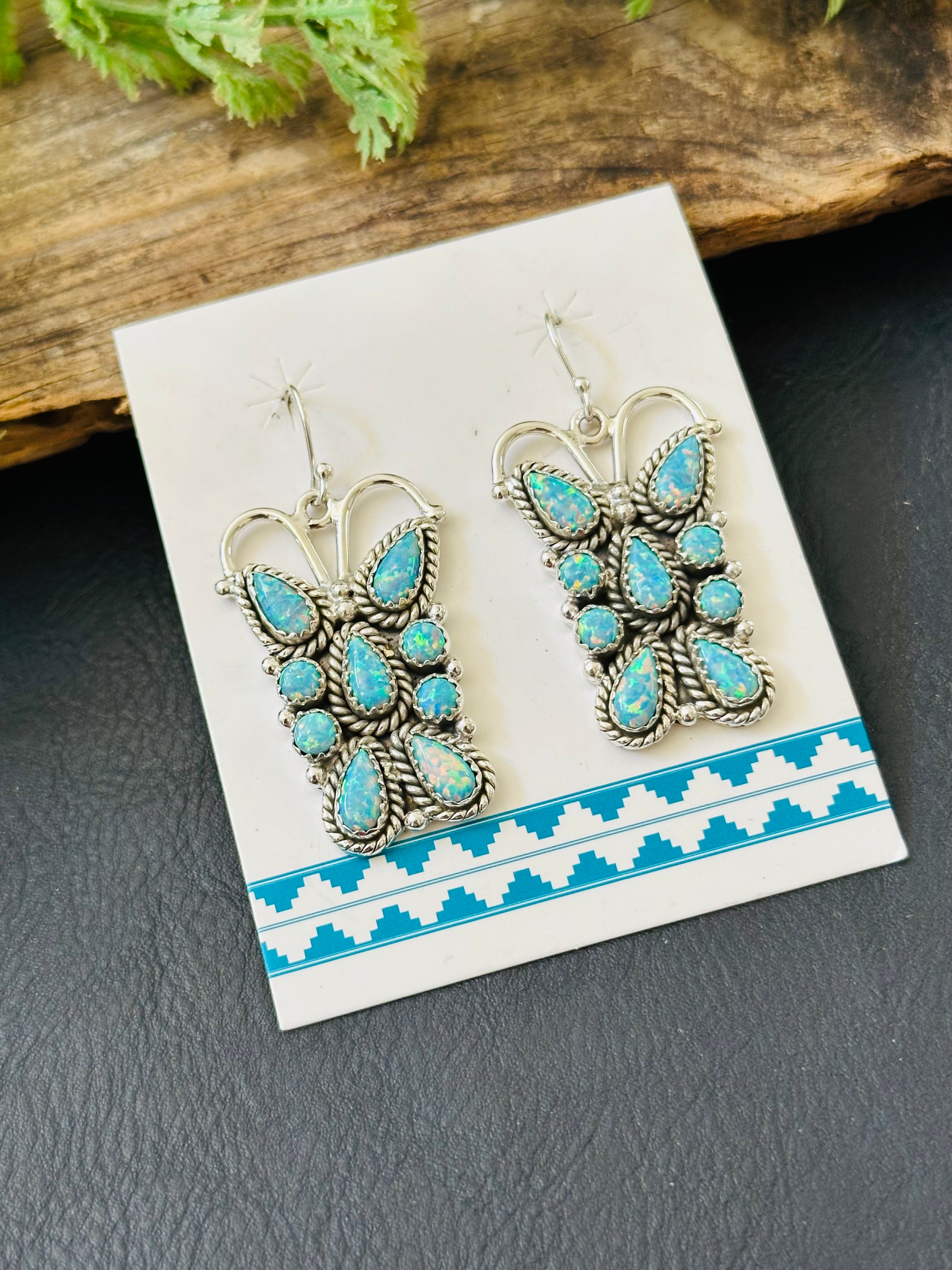 TTD “K’aalógii” Blue Opal & Sterling Silver Dangle Earrings