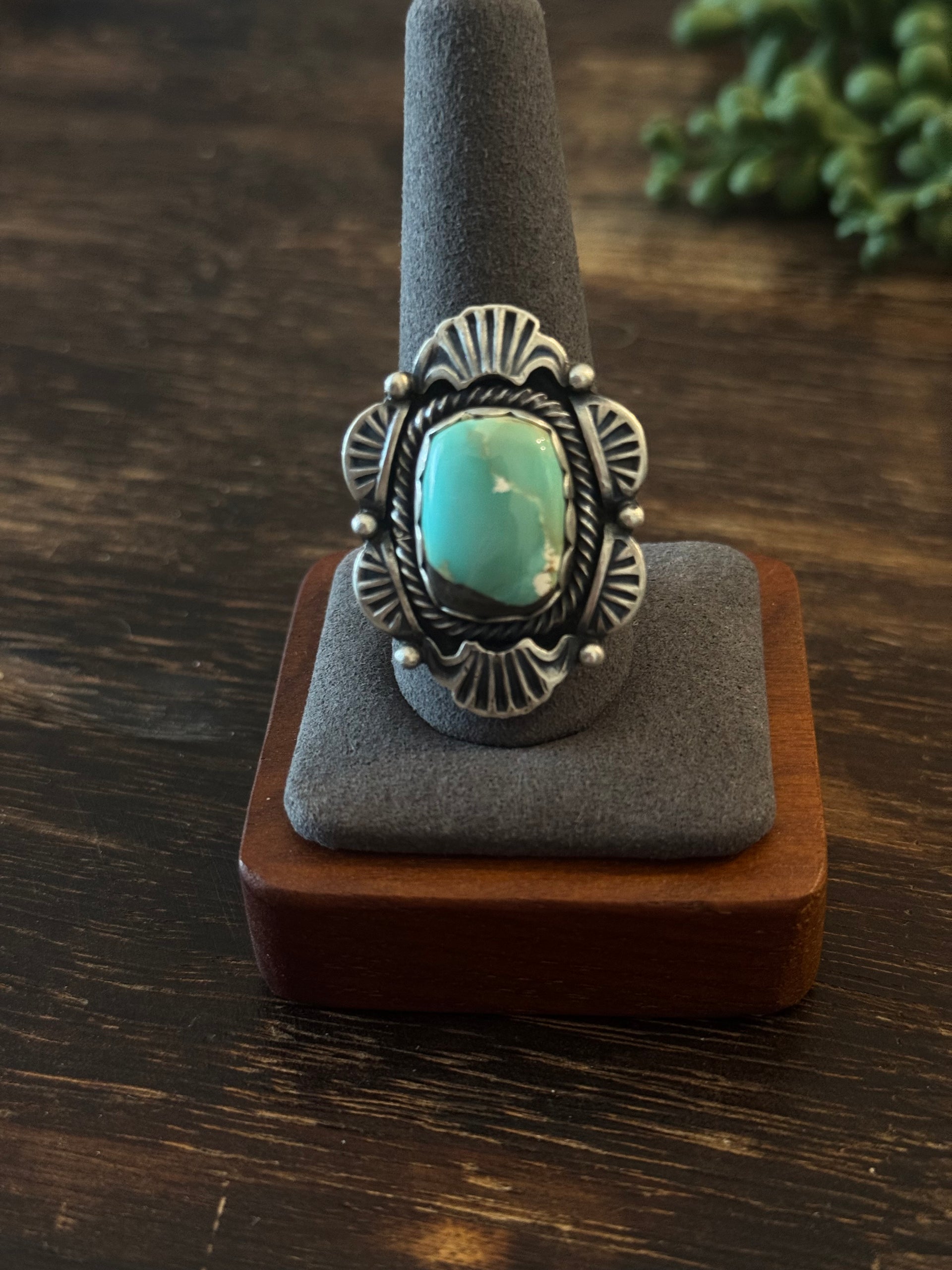 Navajo Made Carico Lake Turquoise & Sterling Silver Ring Size 10.75