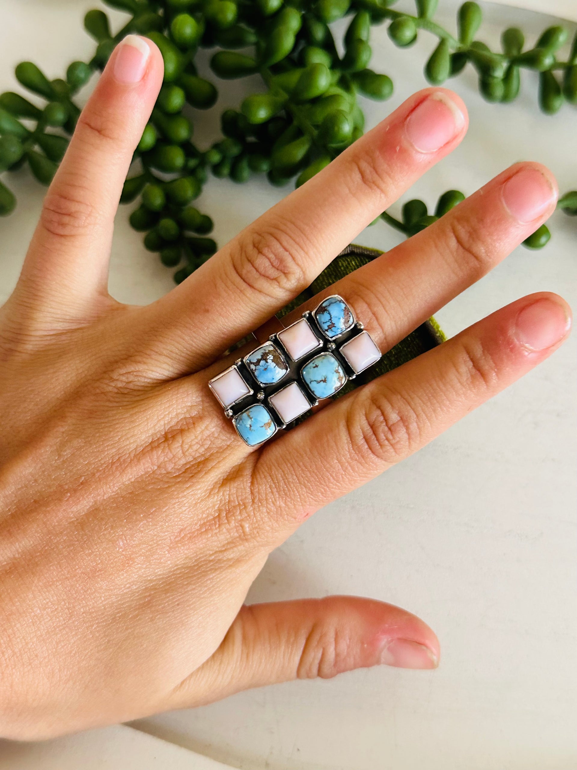 Southwest Handmade Multi Stone & Sterling Silver Adjustable Cluster Ring