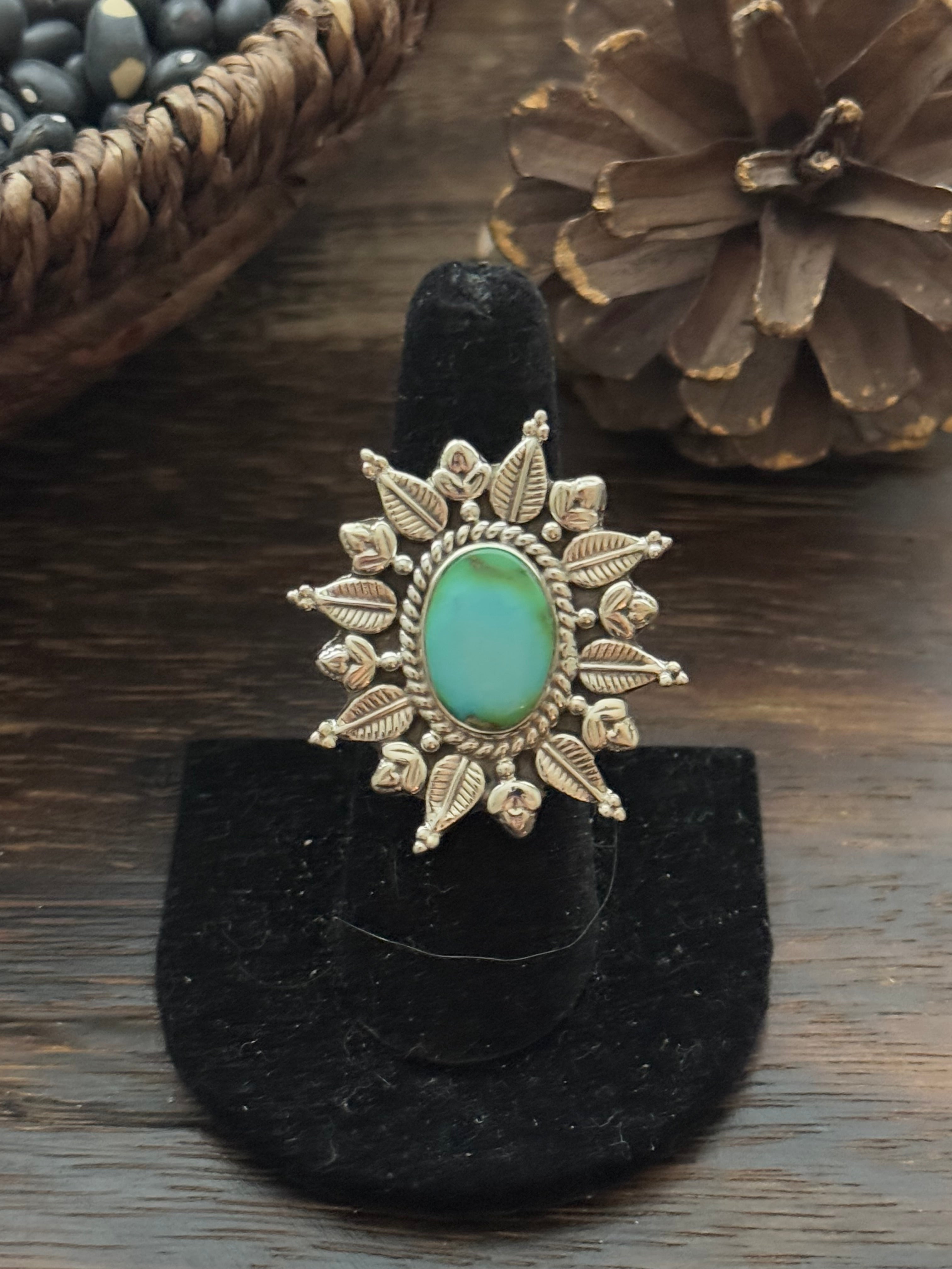 Southwest Handmade Sonoran Mountain Turquoise & Sterling Silver Adjustable Ring