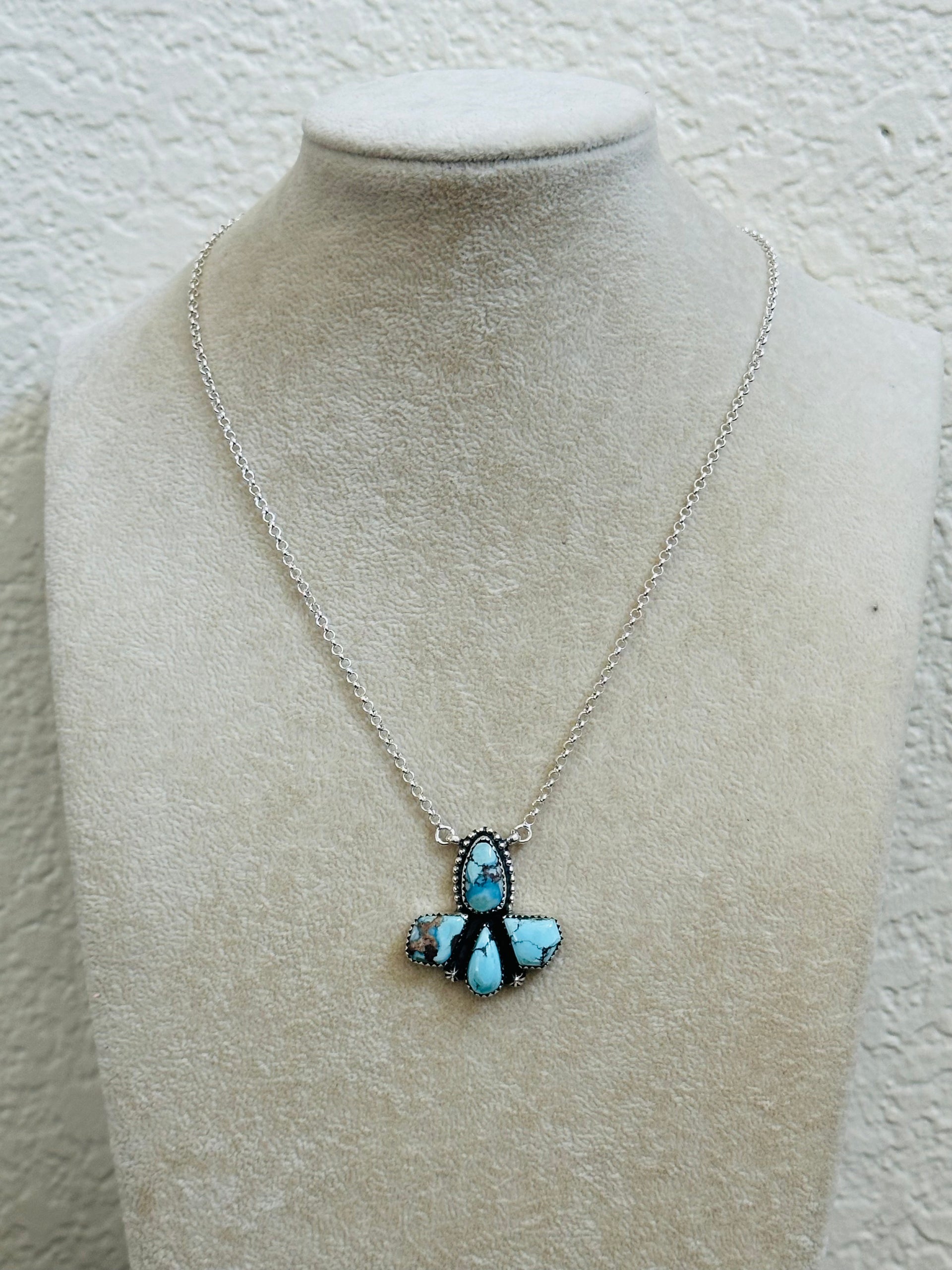 TTD “Blossom” Golden Hills Turquoise & Sterling Silver Cluster Necklace