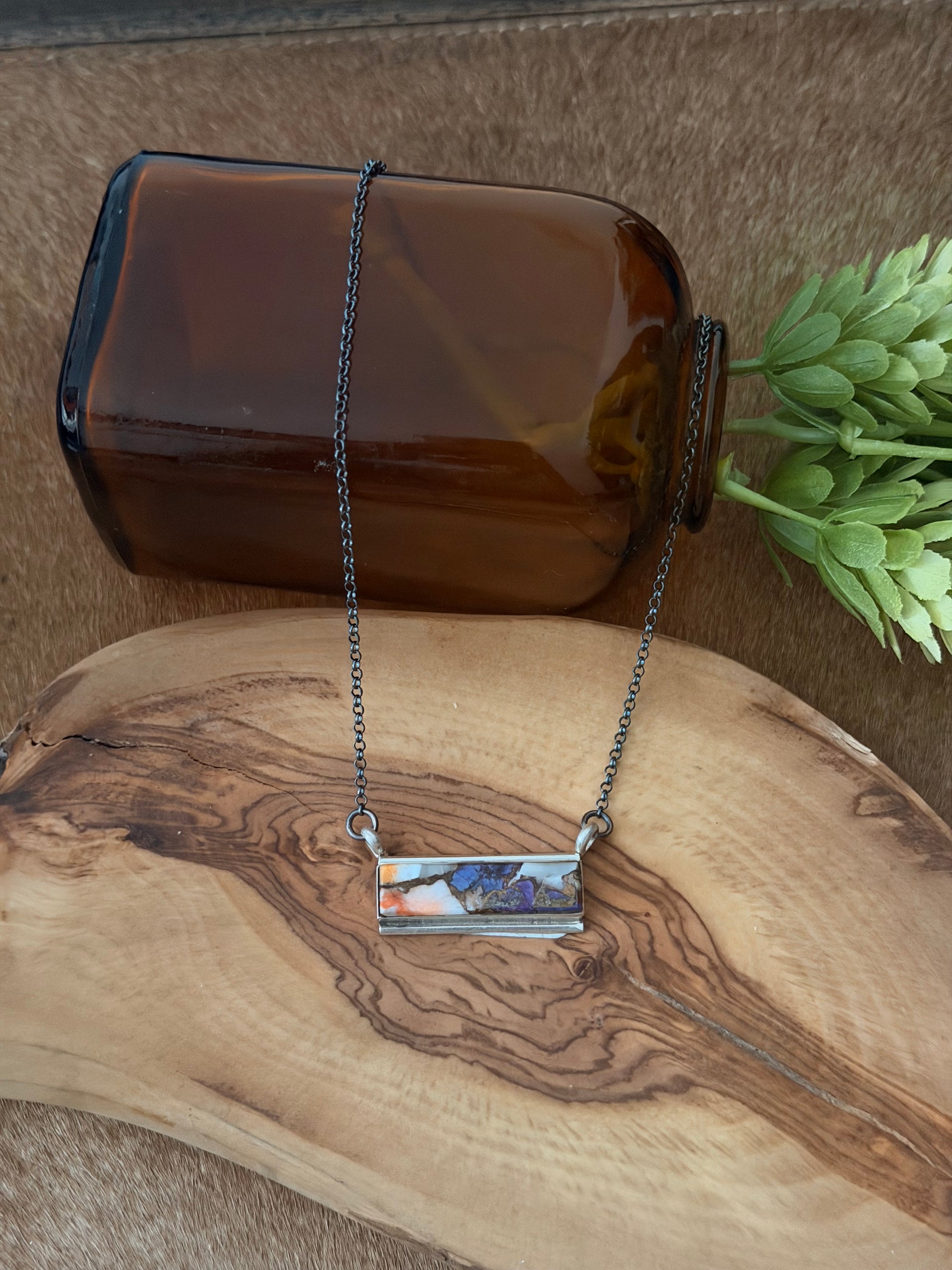 Steve Francisco Mohave Turquoise Composite & Sterling Silver Bar Necklace