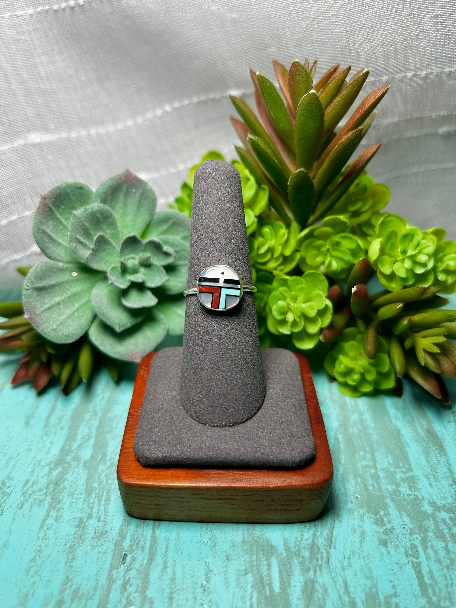 Zuni Made Multi Stone & Sterling Sliver  Ring Size 7.5