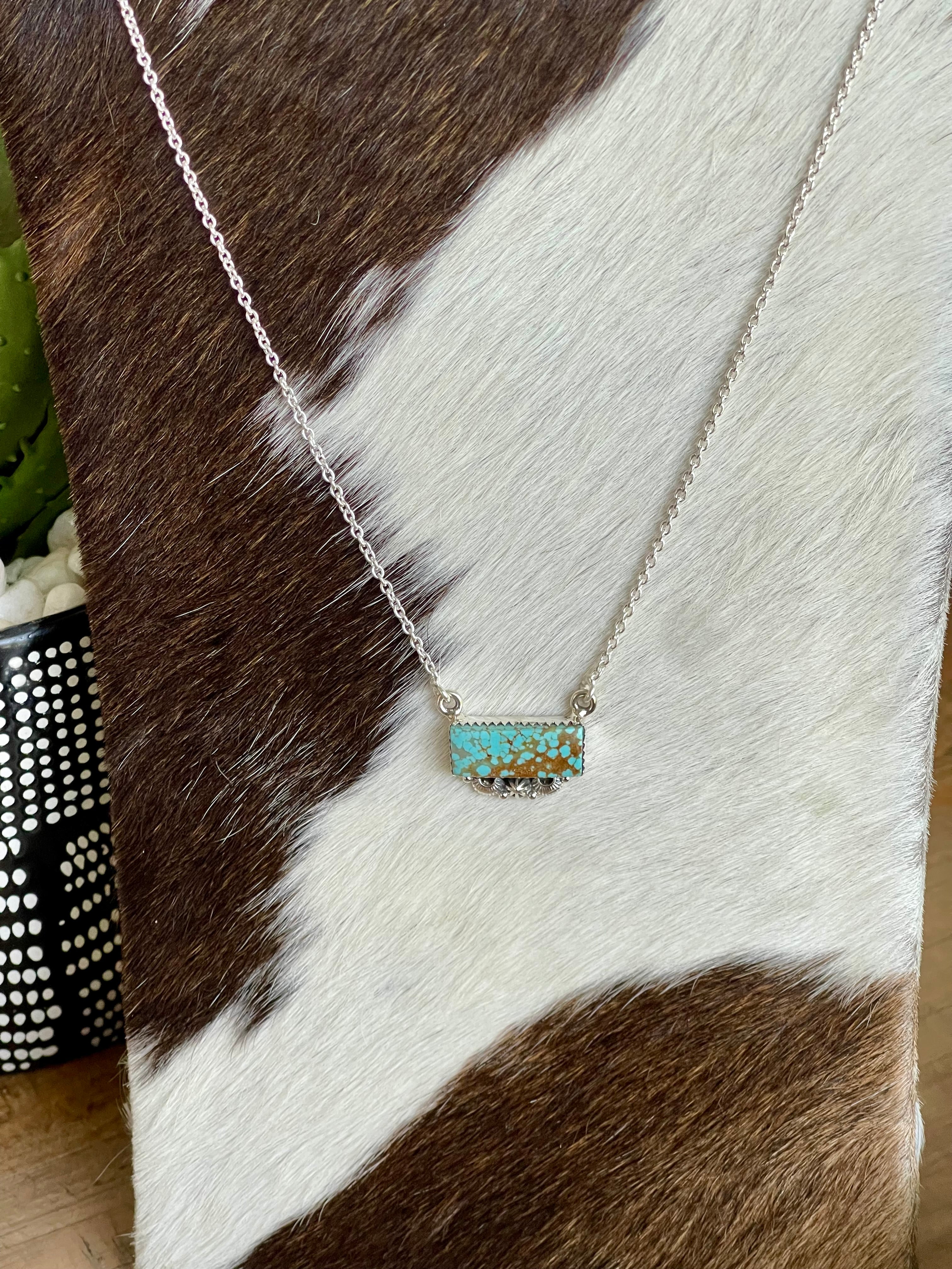 Southwest Handmade Number 8 Turquoise & Sterling Silver Bar Necklace