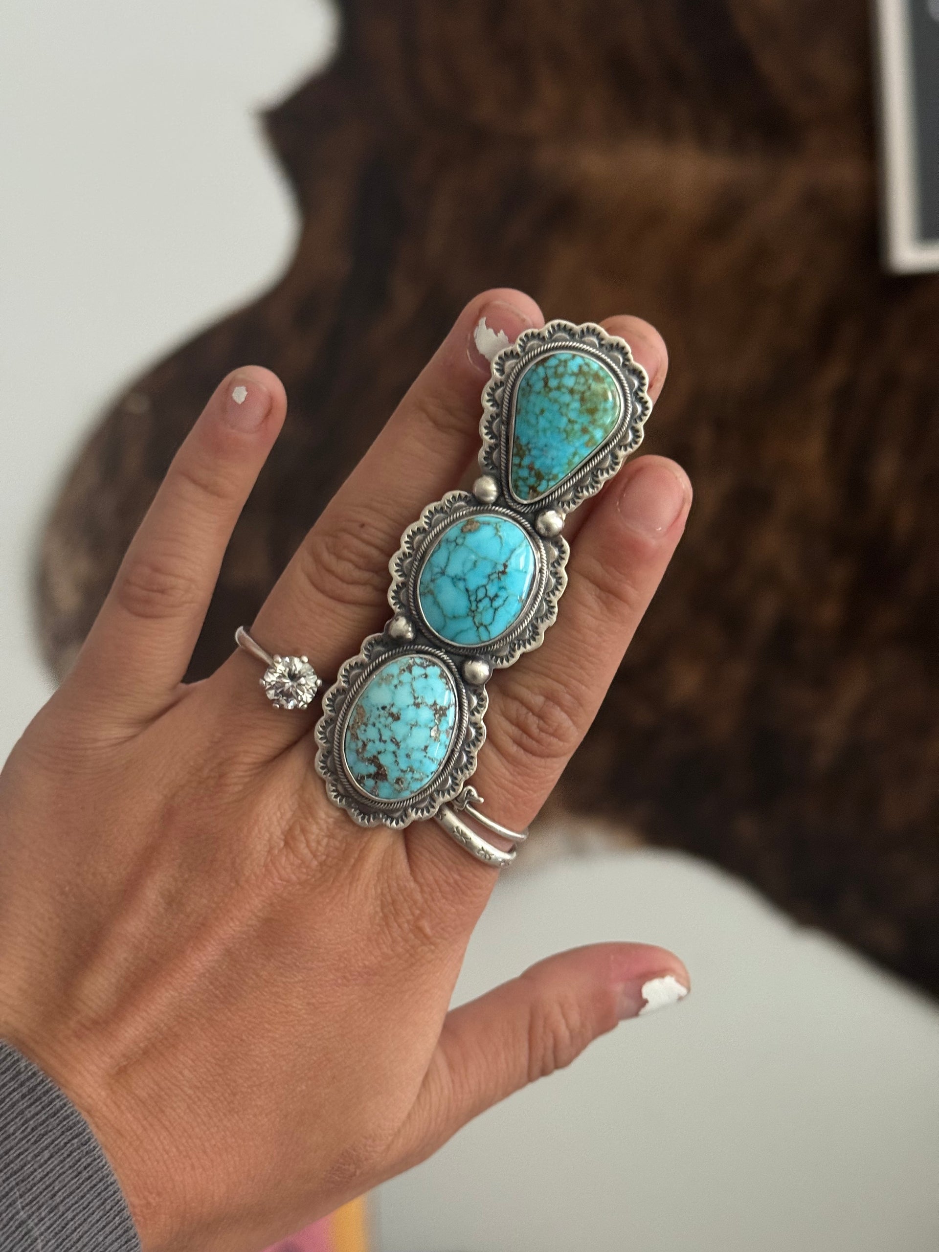 Danny Henio High Grade Kingman Turquoise & Sterling Silver Adjustable Ring