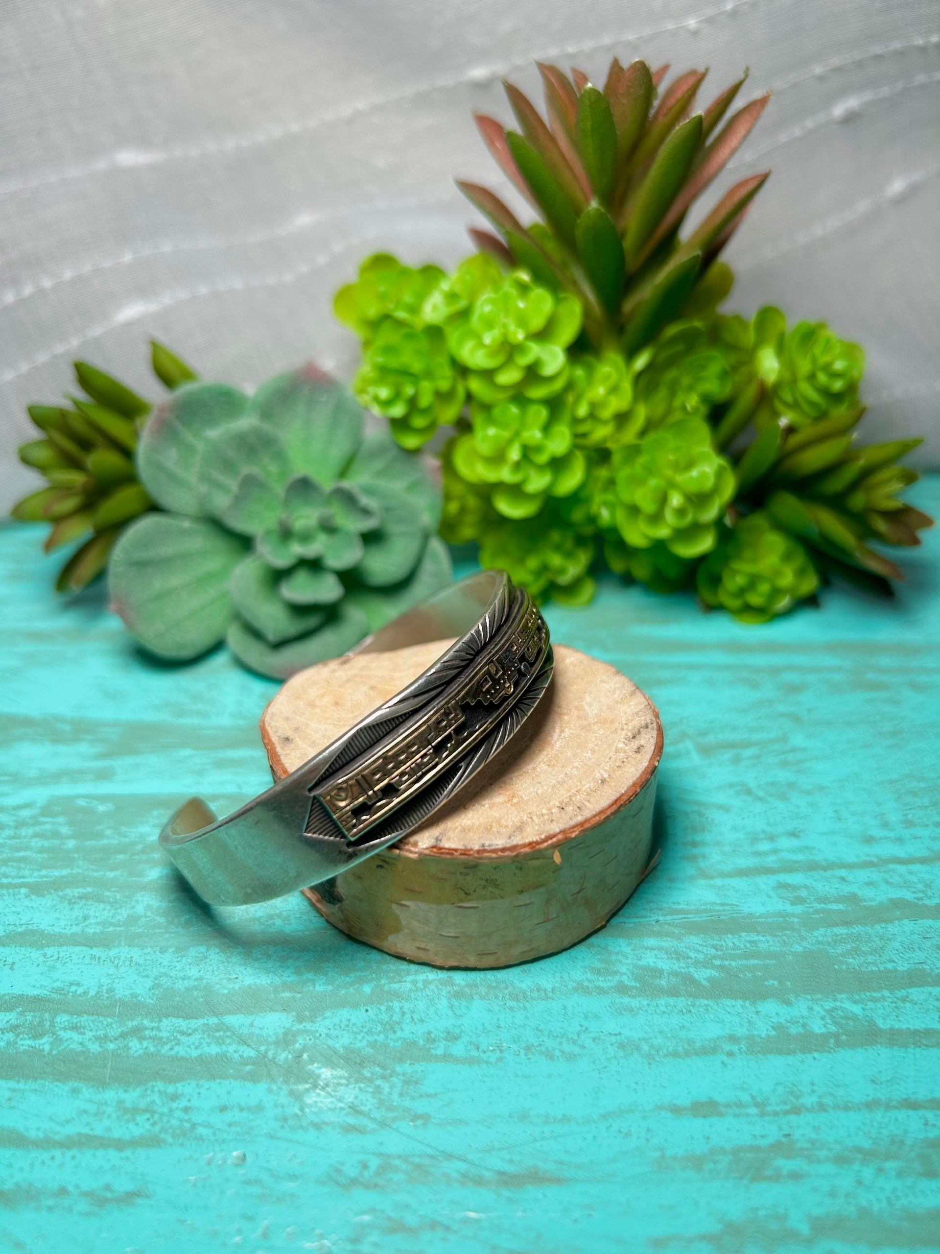 Vintage Navajo Made 14k Gold Filled  & Sterling Silver Cuff Bracelet