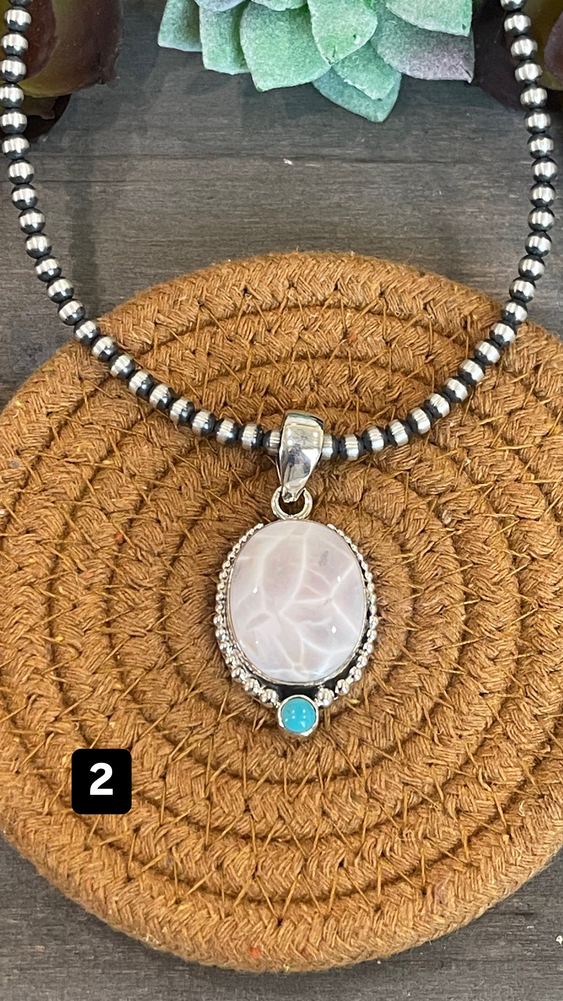 Southwest Handmade Pink Larimar And Kingman Turquoise & Sterling Silver Pendant