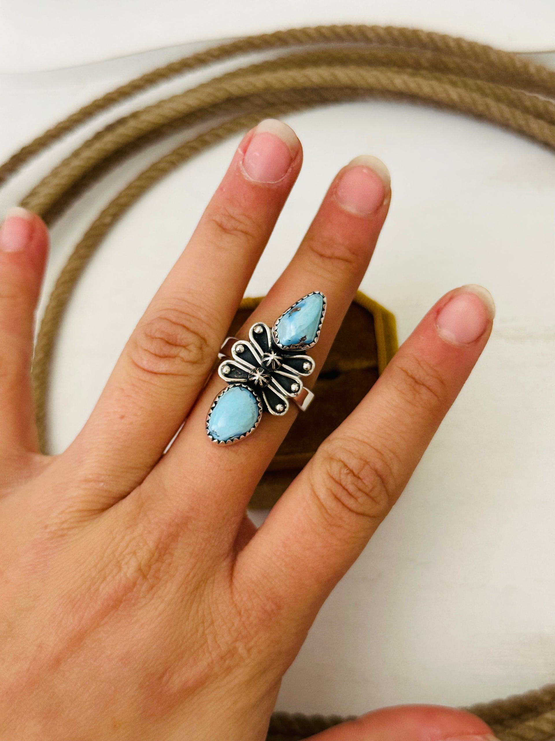 Southwest Handmade Golden Hills Turquoise & Sterling Silver Adjustable Ring