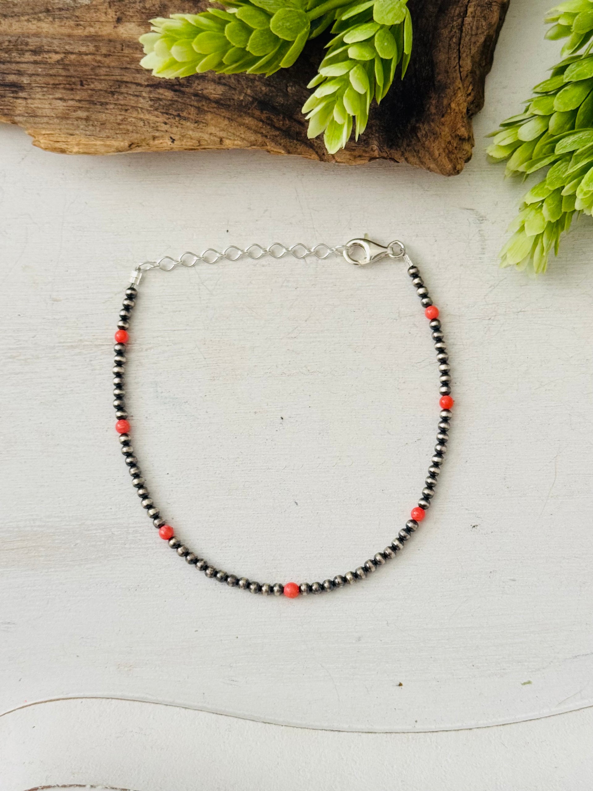 Navajo Made Sterling Silver Strung Anklet