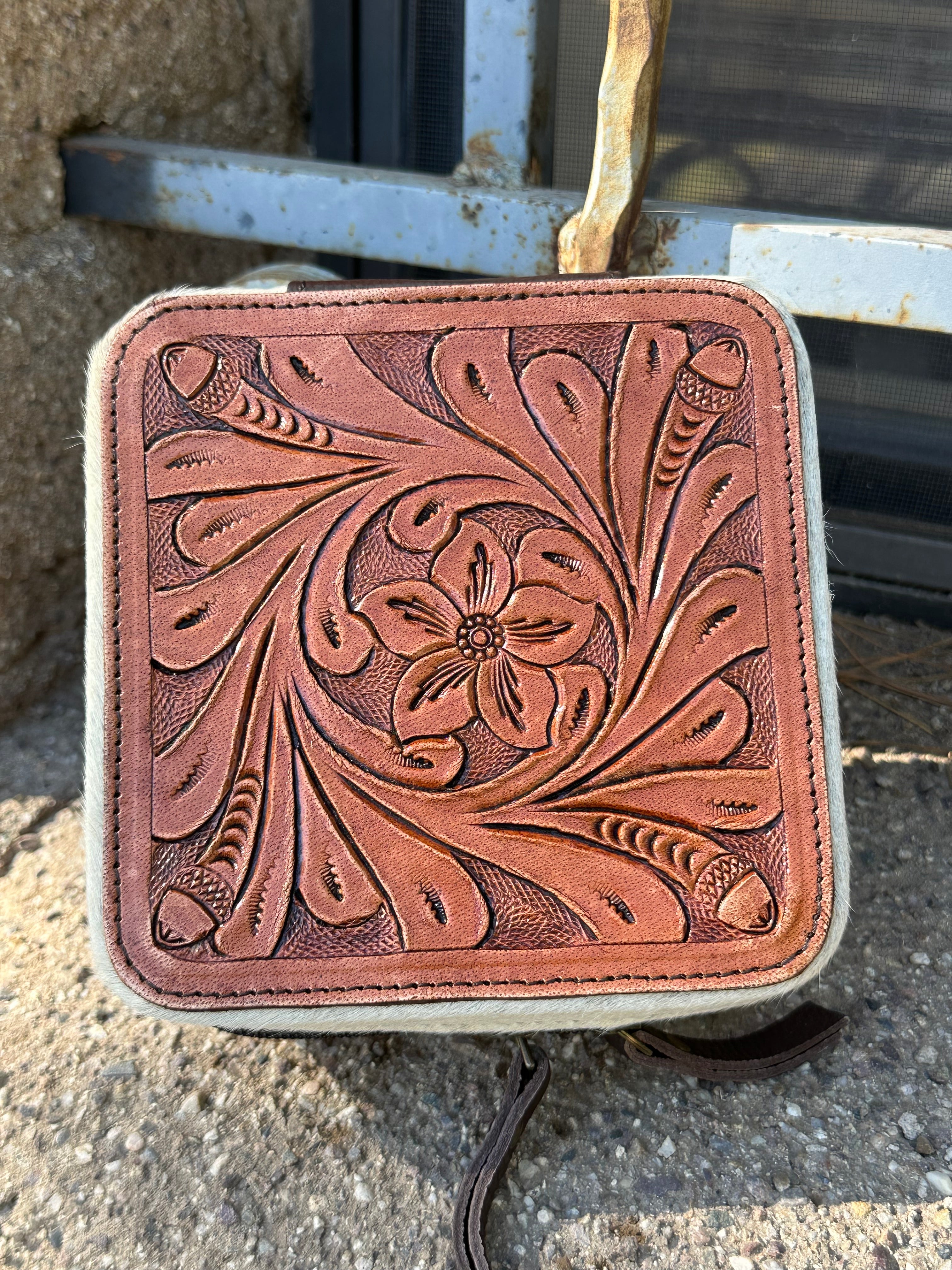 Genuine Tooled Leather Cowhide Jewelry Box