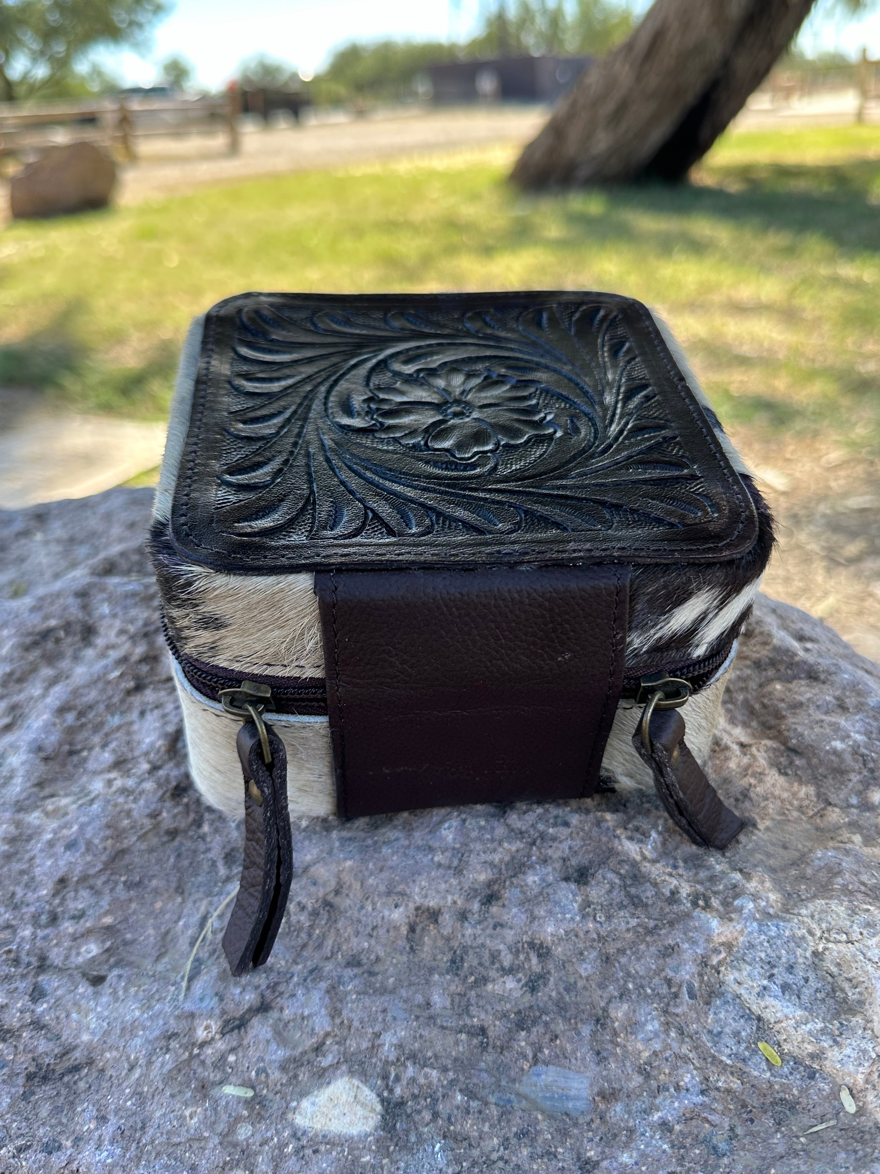 Genuine Tooled Leather Cowhide Jewelry Box