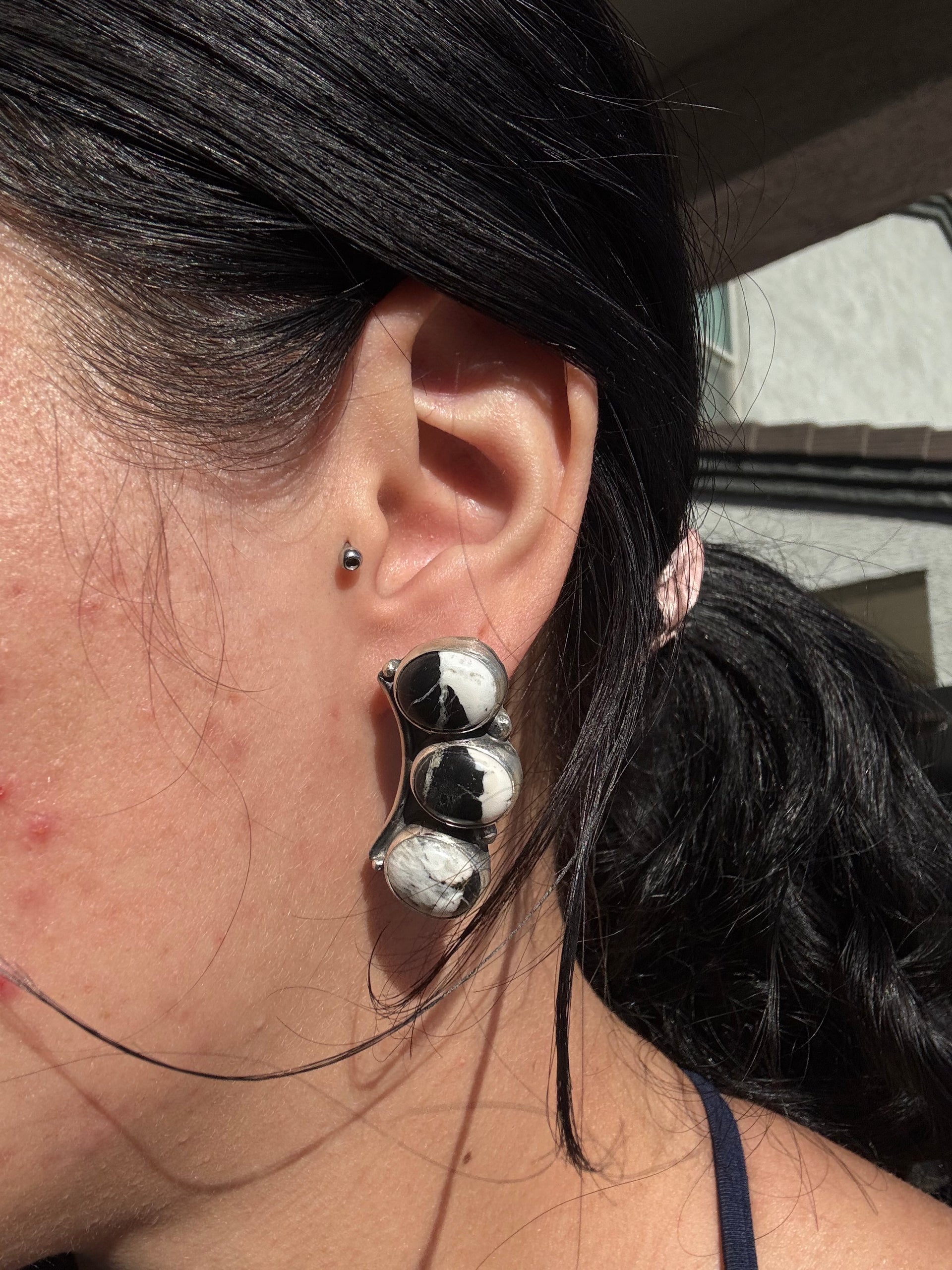 Navajo Made White Buffalo & Sterling Silver Post Earrings