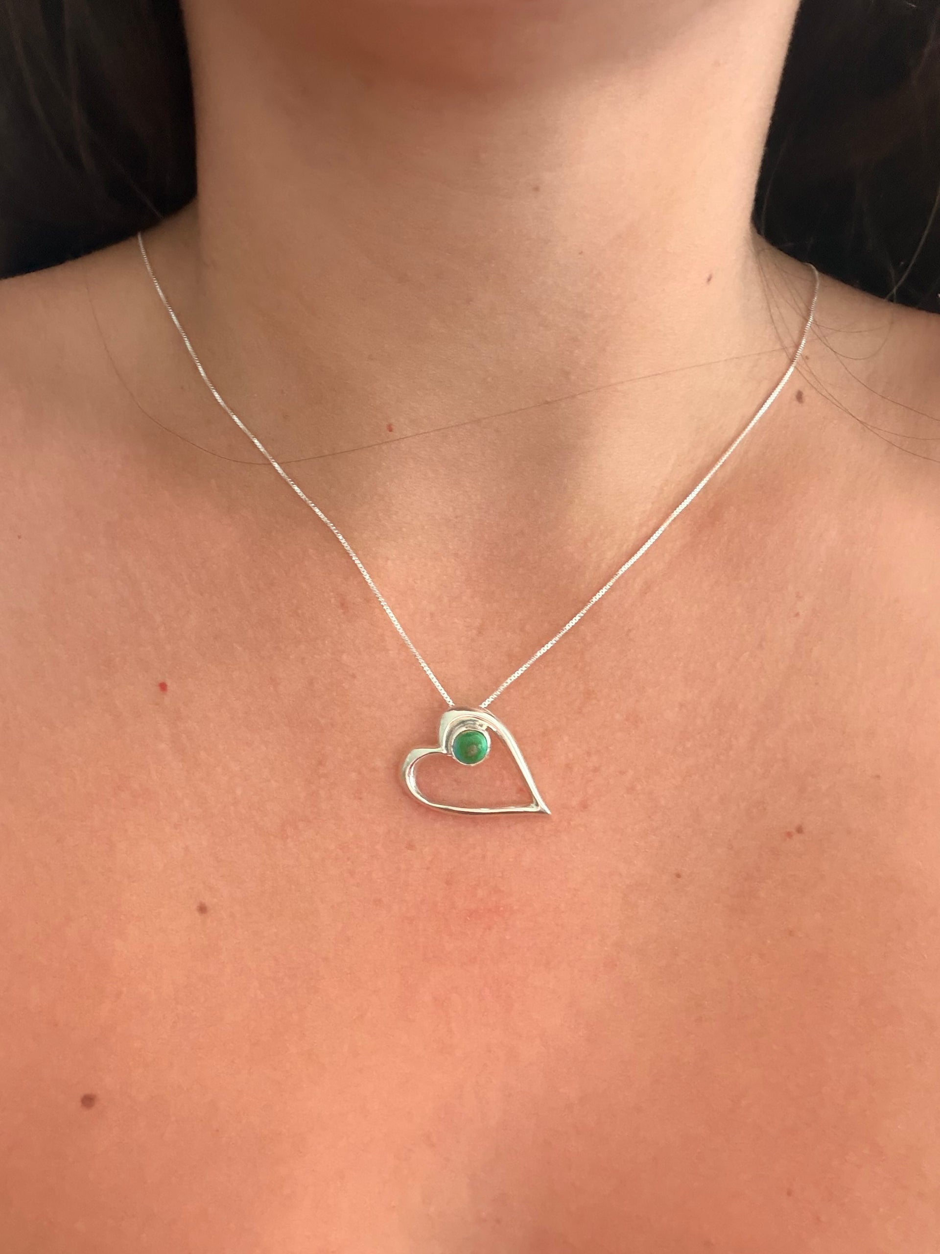 Navajo Made Sonoran Mountain Turquoise & Sterling Silver Heart Necklace