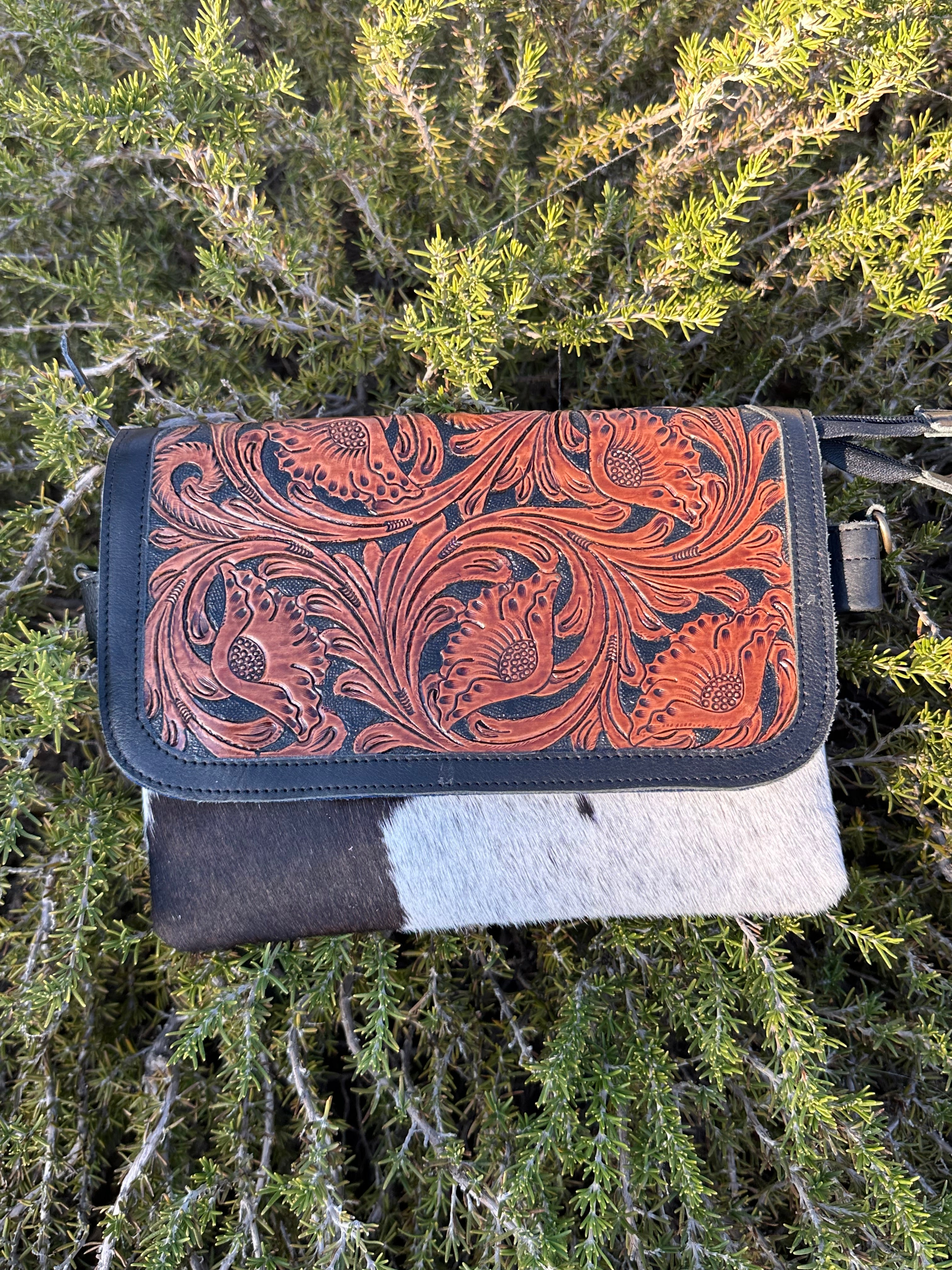 Genuine Tooled Leather & Cowhide Purse