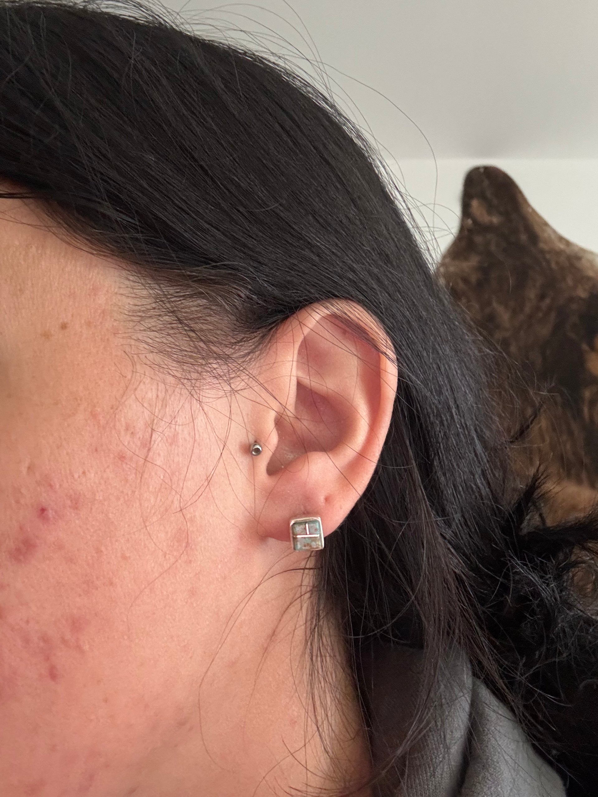 Navajo Made #8 Turquoise & Sterling Silver Post Earrings