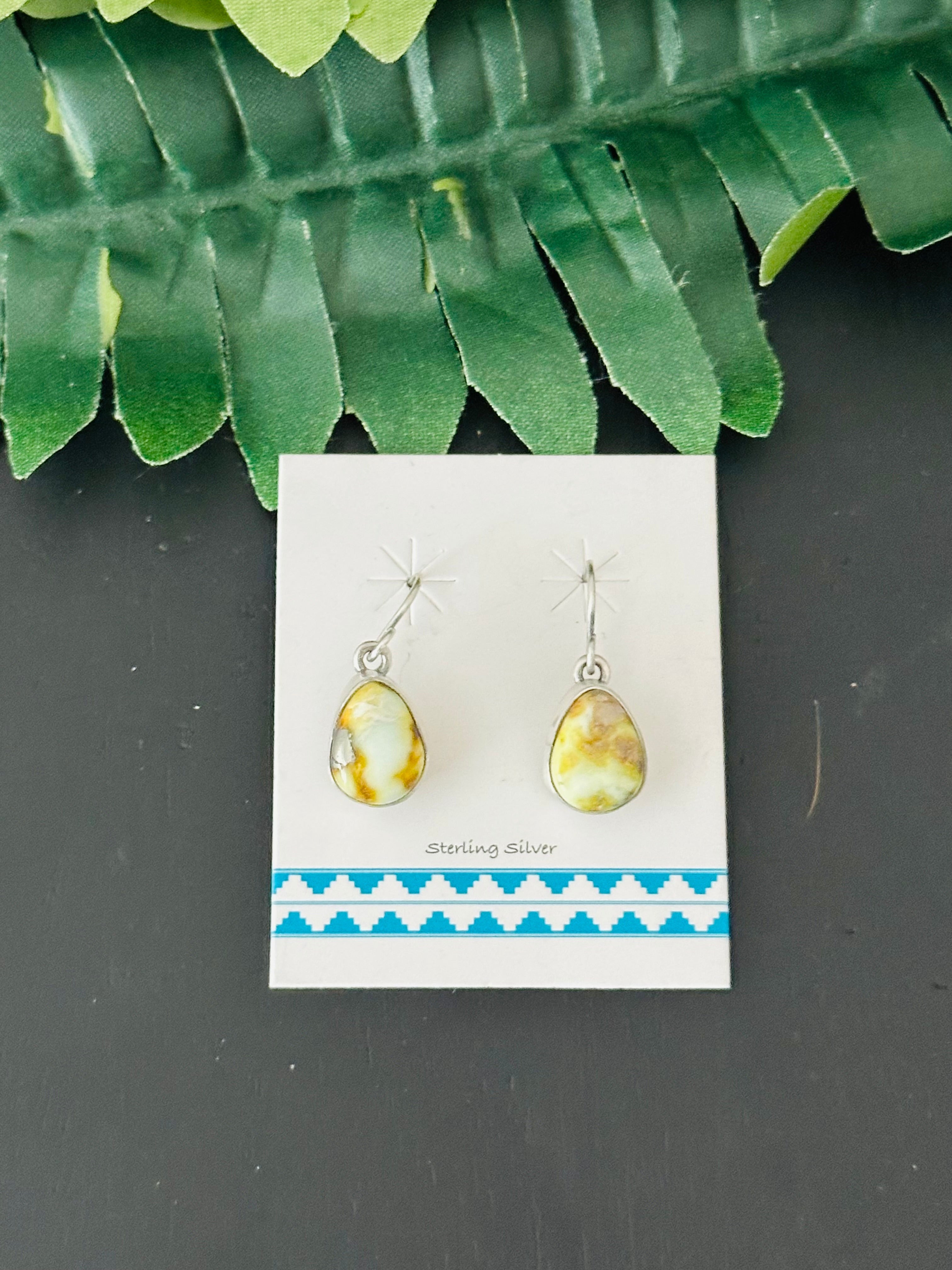 Navajo Made Palomino Variscite & Sterling Silver Dangle Earrings