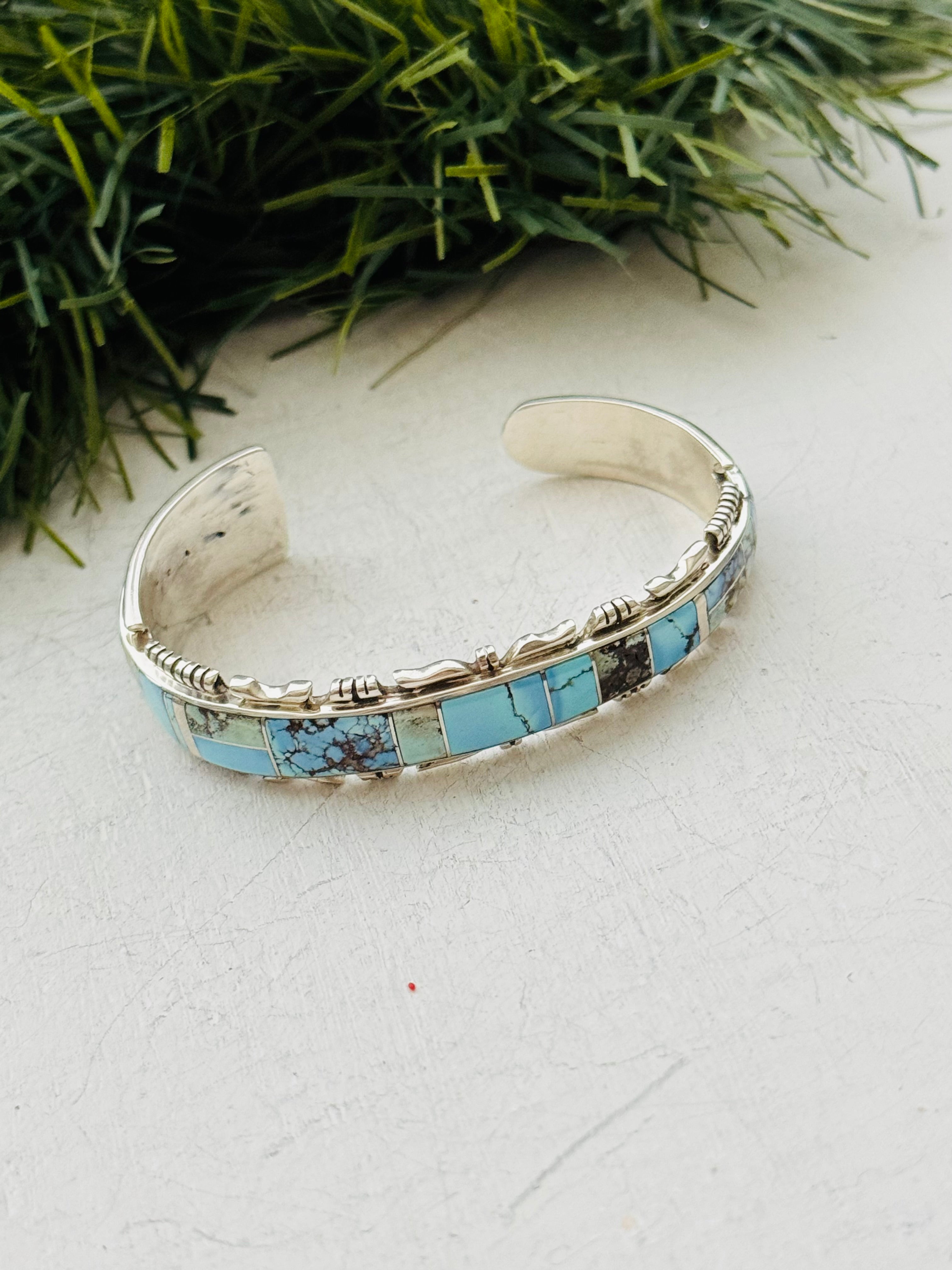 Navajo Made Golden Hills Turquoise & Sterling Silver Cuff Bracelet