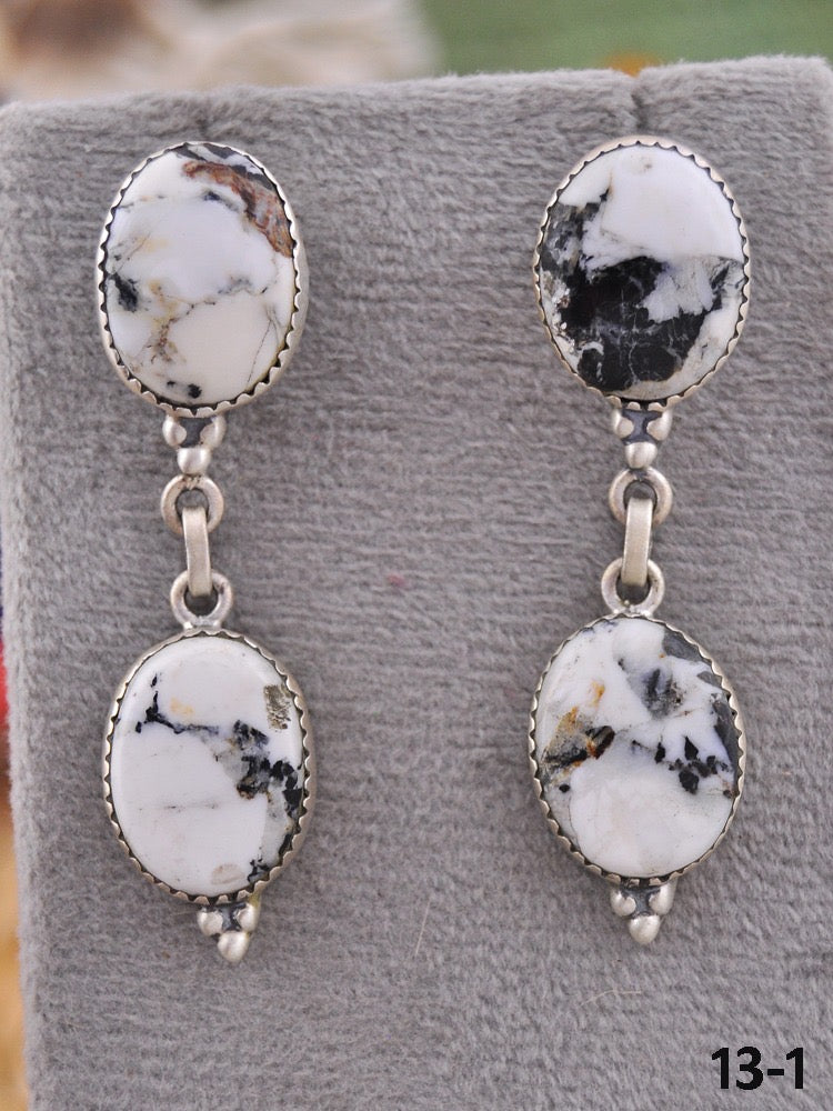 Southwest Made White Buffalo & Sterling Silver Dangle Earrings