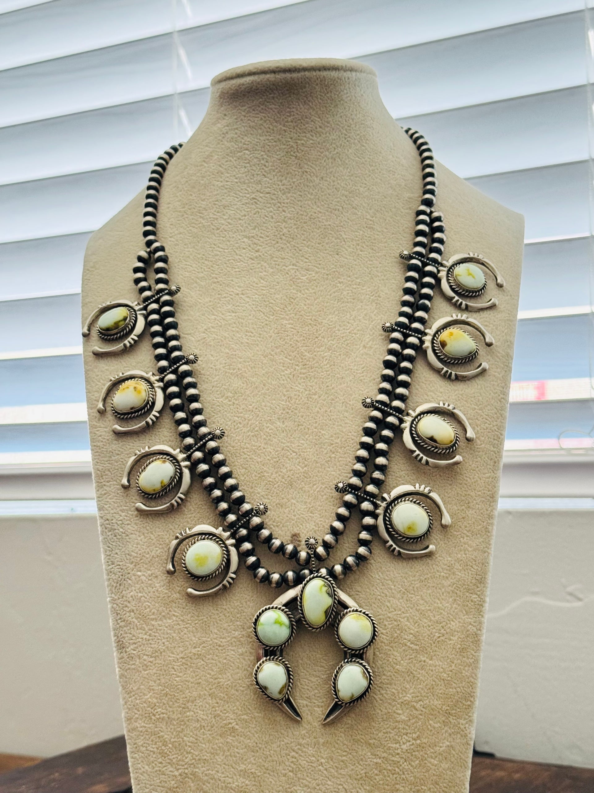 Patrick Yazzie Palomino Variscite & Sterling Silver Squash Necklace Set