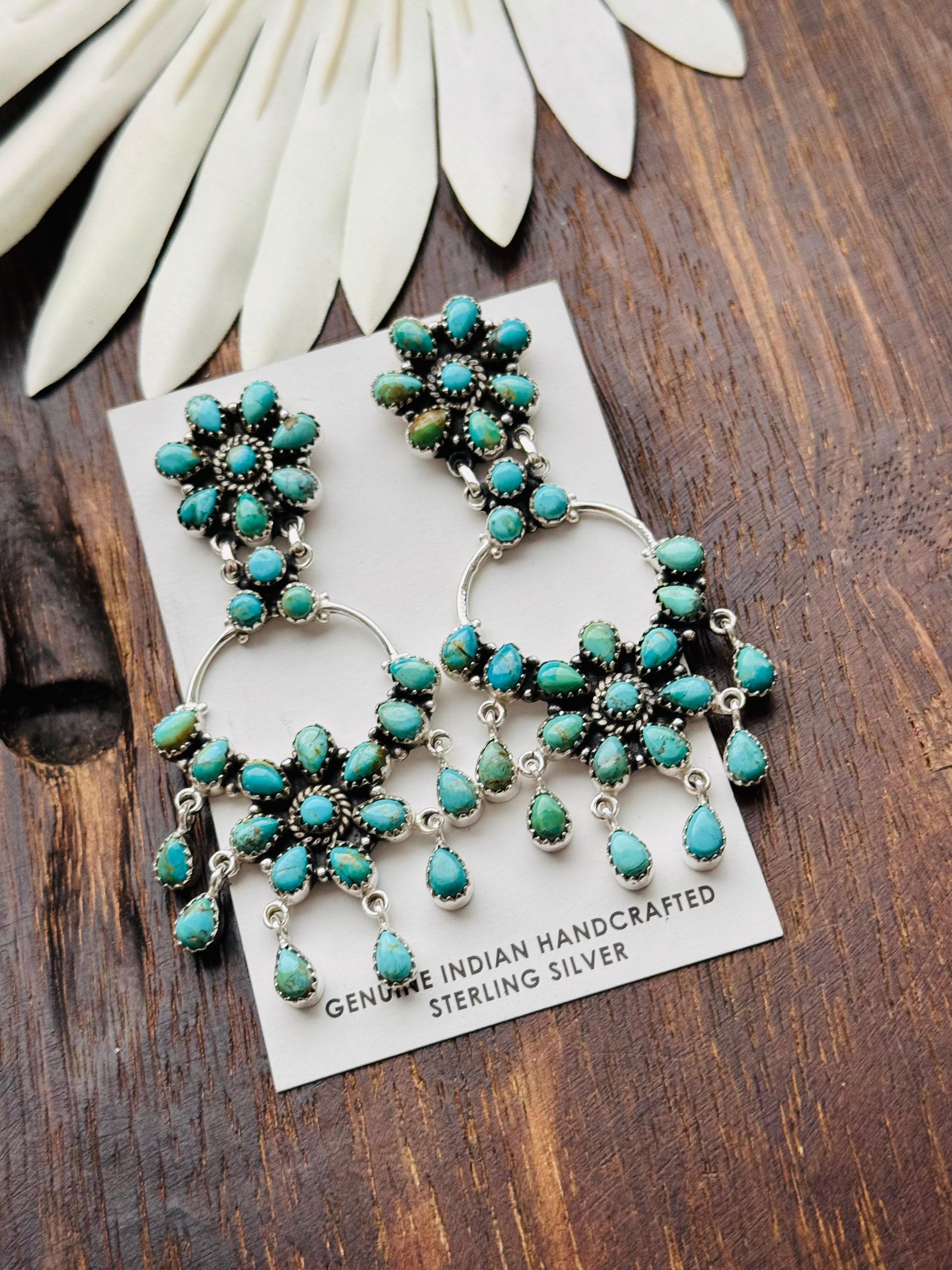 Southwest Handmade Kingman Turquoise & Sterling Silver Post Dangle Earrings