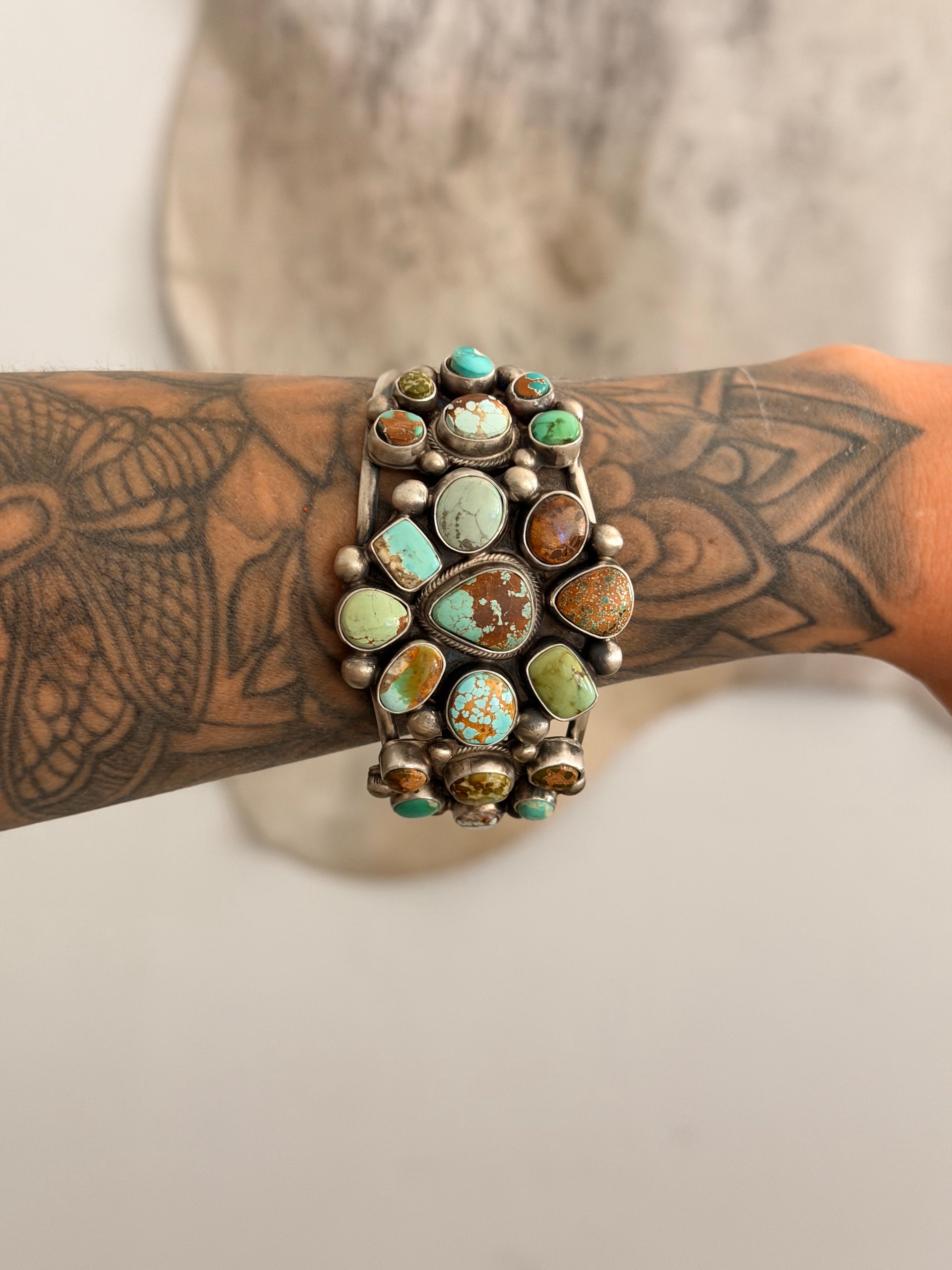 Kathleen Livingston Royston Turquoise & Sterling Silver Cluster Cuff Bracelet