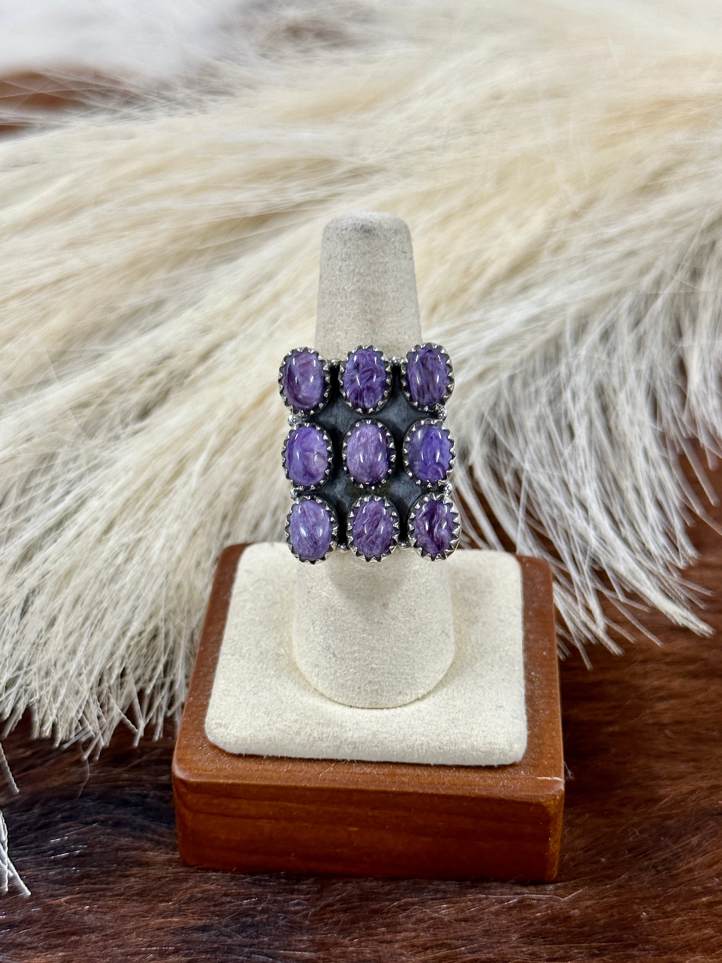 Southwest Handmade Charoite & Sterling Silver Adjustable Cluster Ring