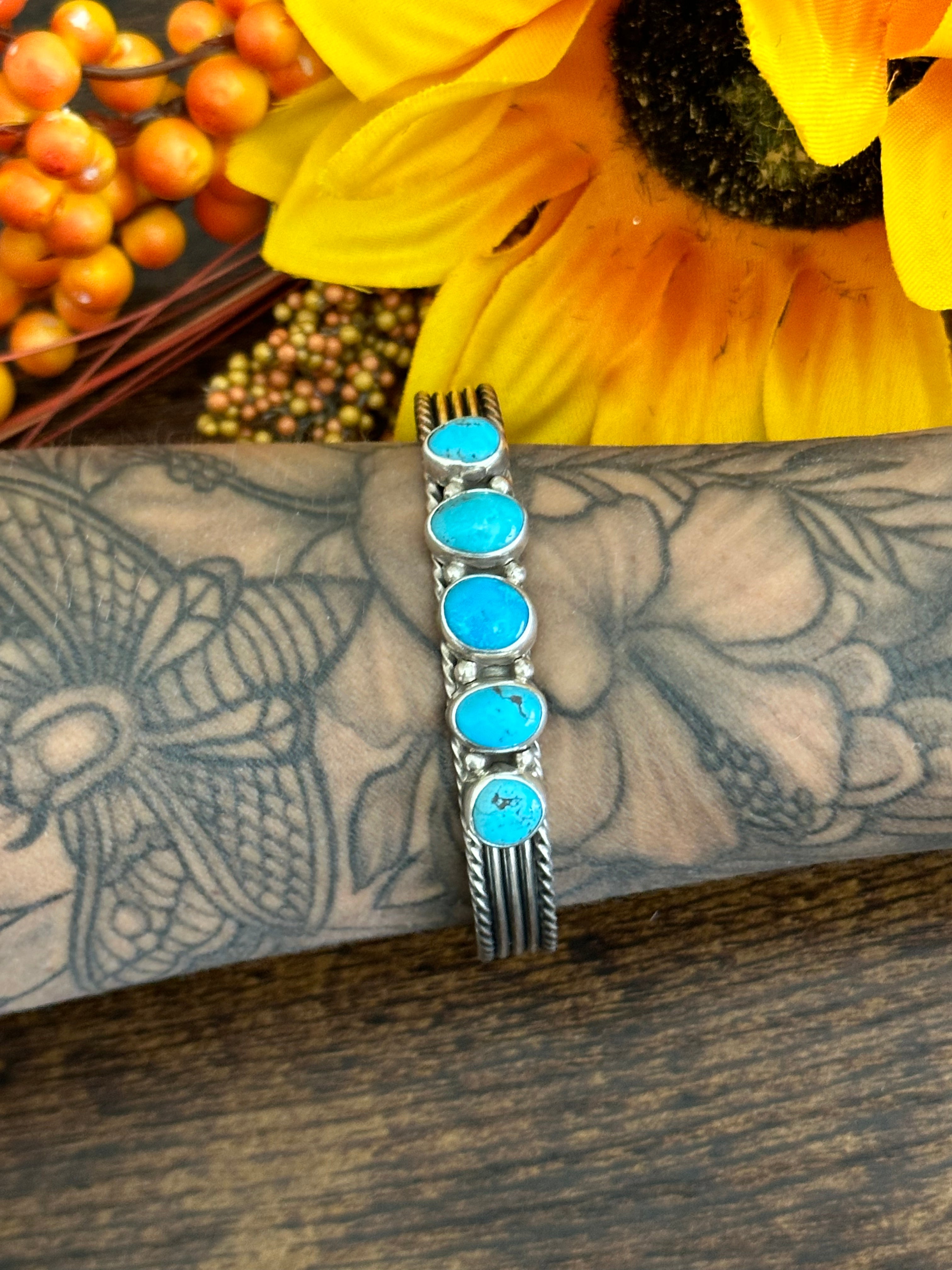 Navajo Made Kingman Turquoise & Sterling Silver Cuff Bracelet