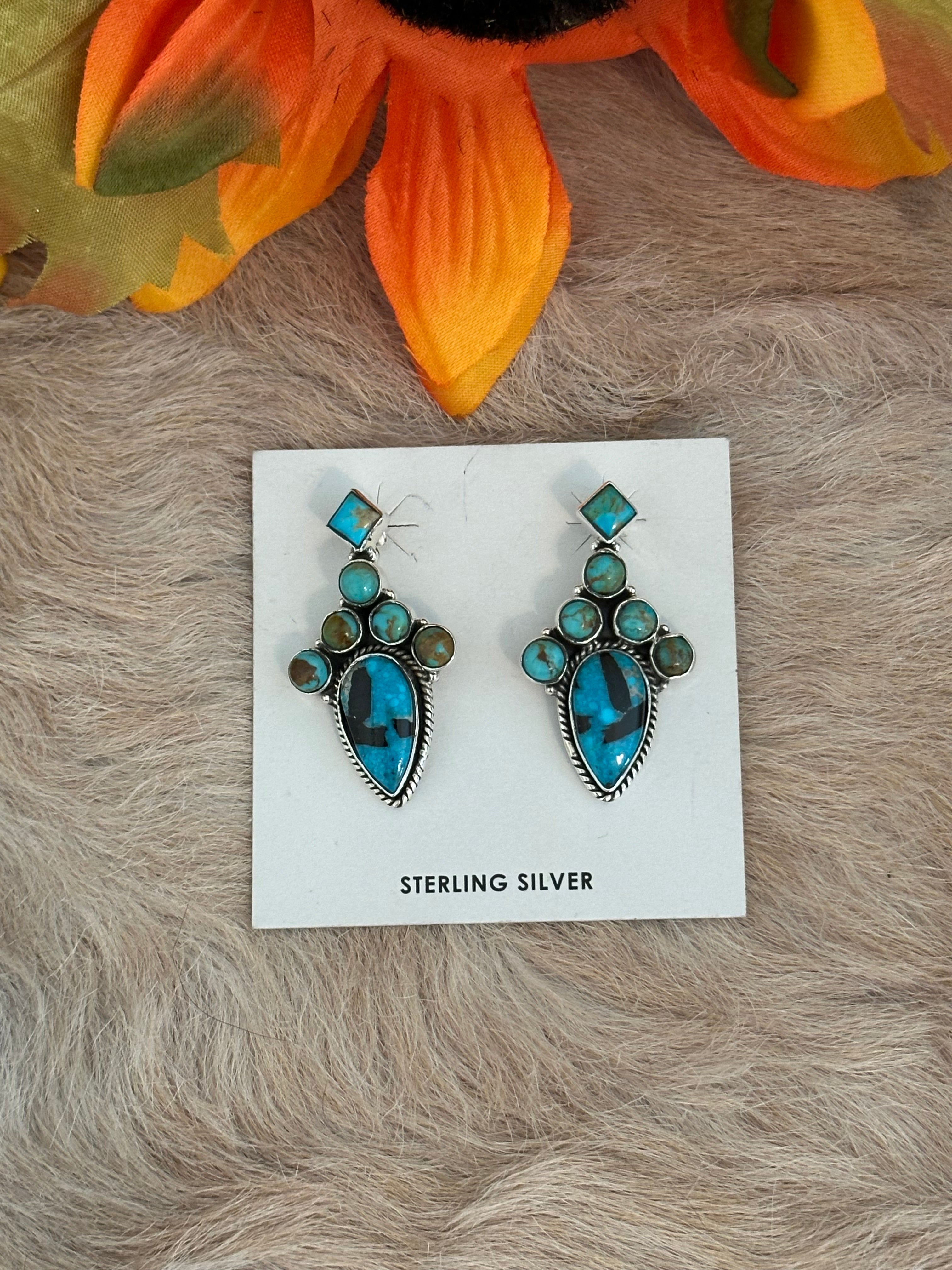 Southwest Handmade Kingman Turquoise & Sterling Silver Post Earrings