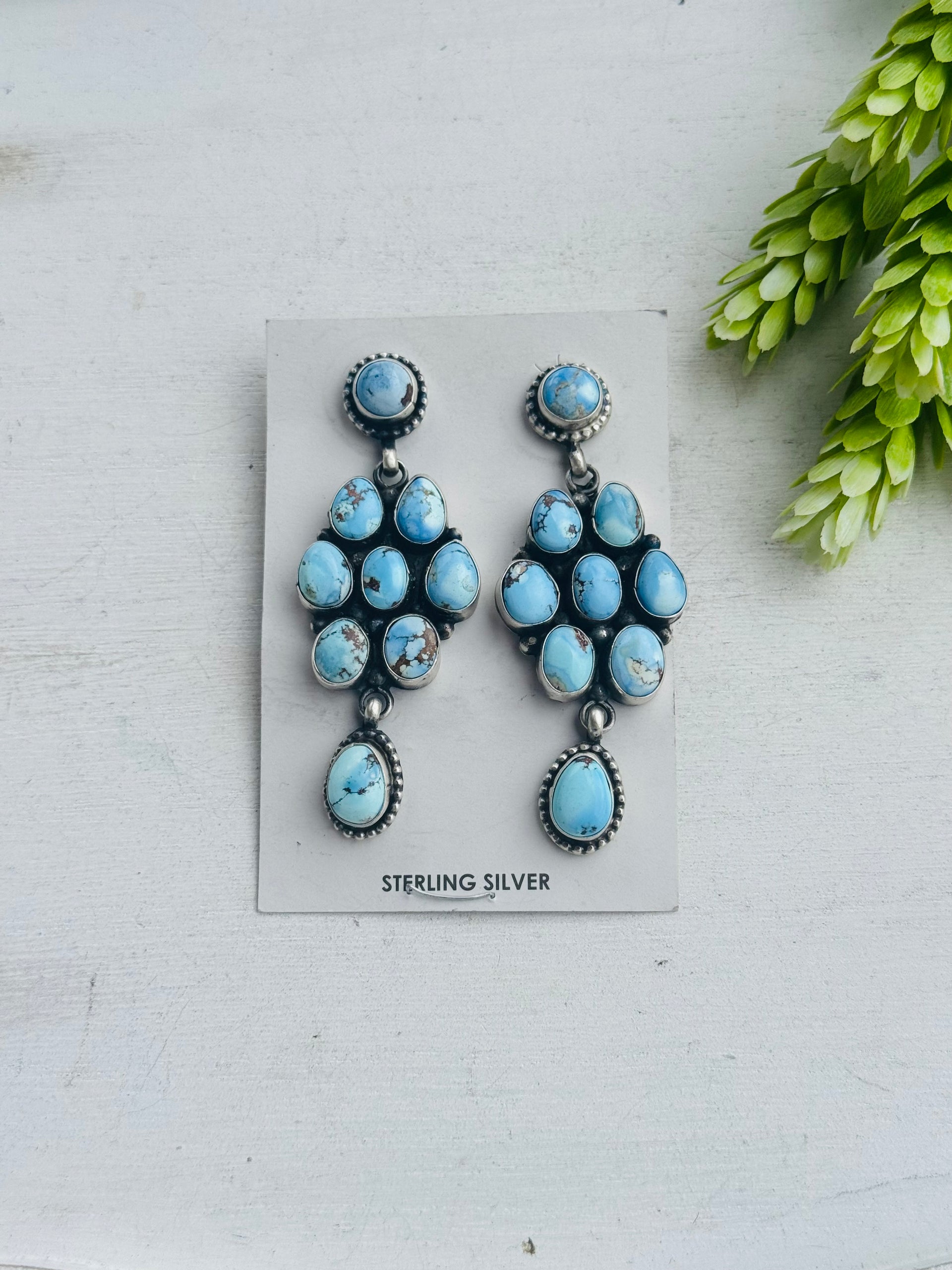 Running Brave Golden Hills Turquoise & Sterling Silver Post Dangle Cluster Earrings