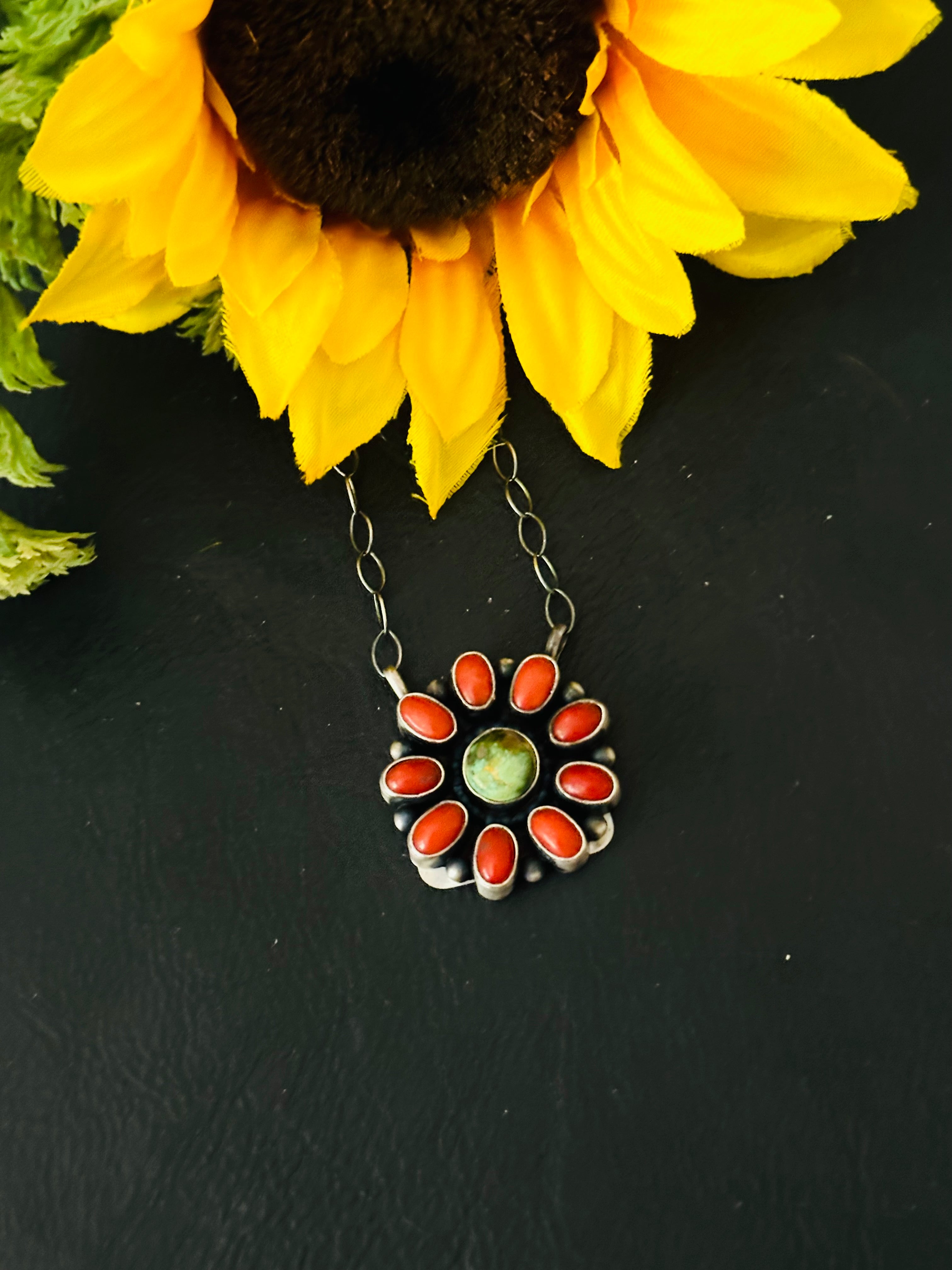 Timothy Yazzie Multi Stone & Sterling Silver Cluster Necklace