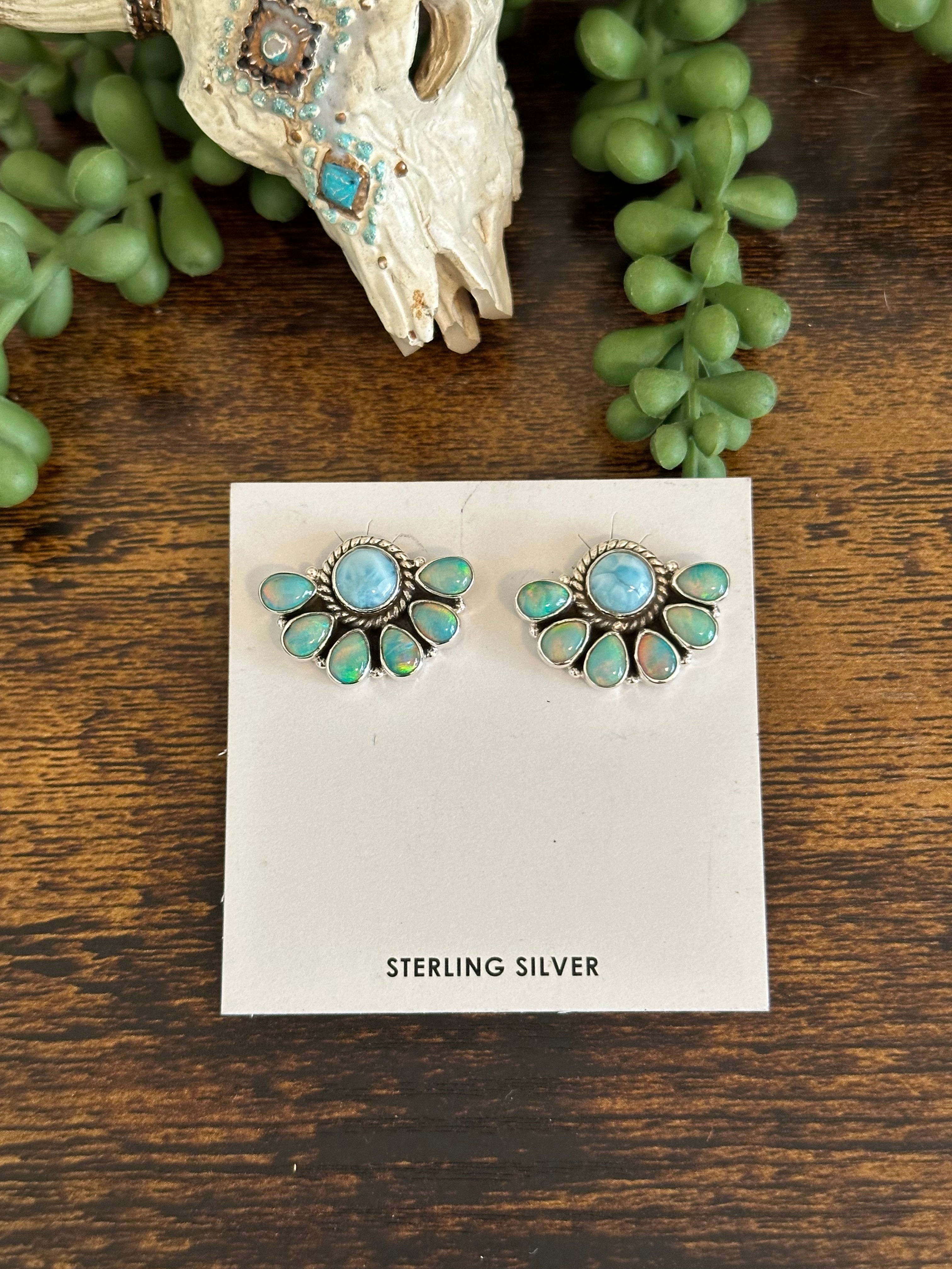 Southwest Handmade Multi Stone & Sterling Silver Post Earrings