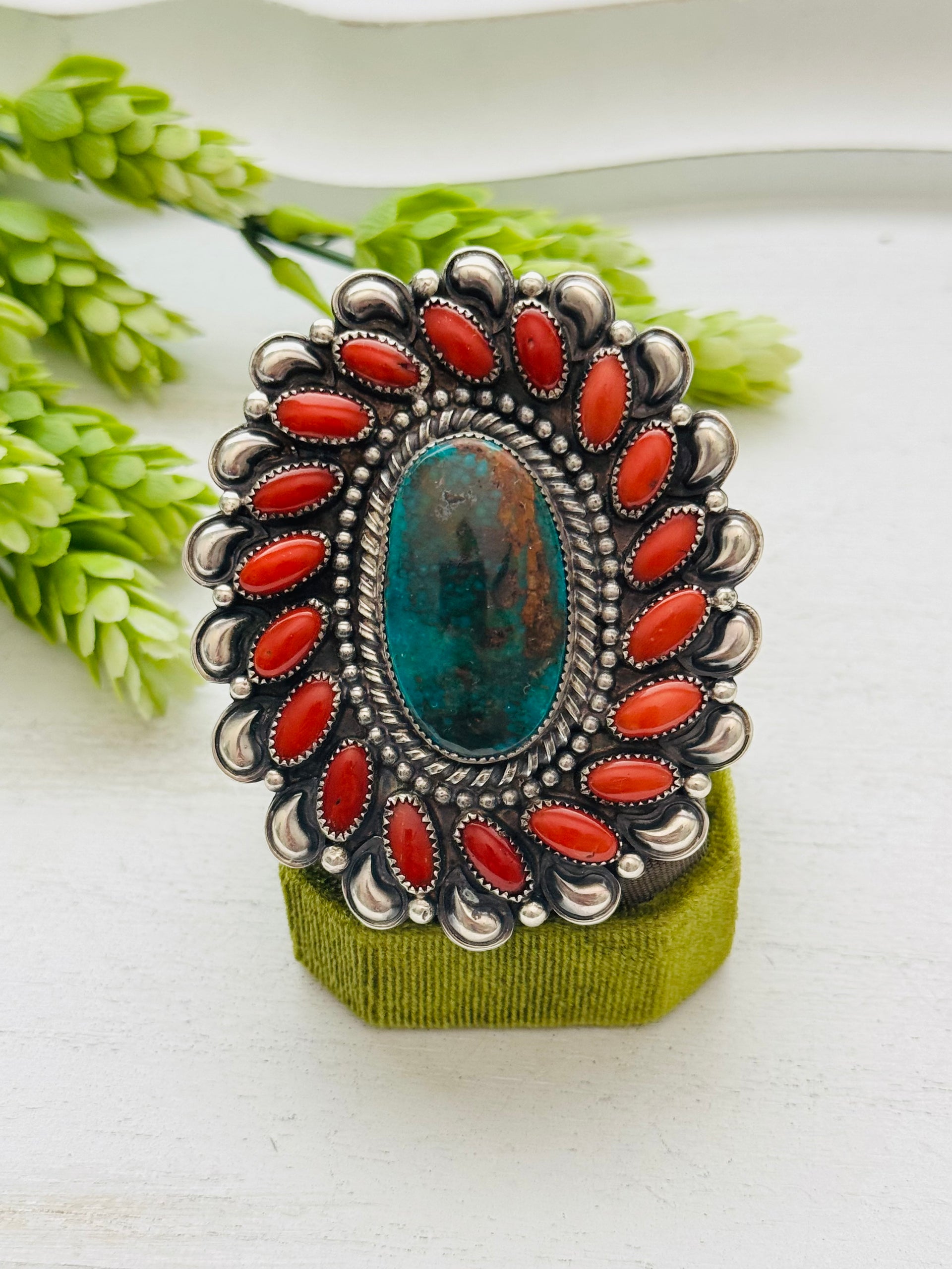 Navajo Made Multi Stone & Sterling Silver Adjustable Ring