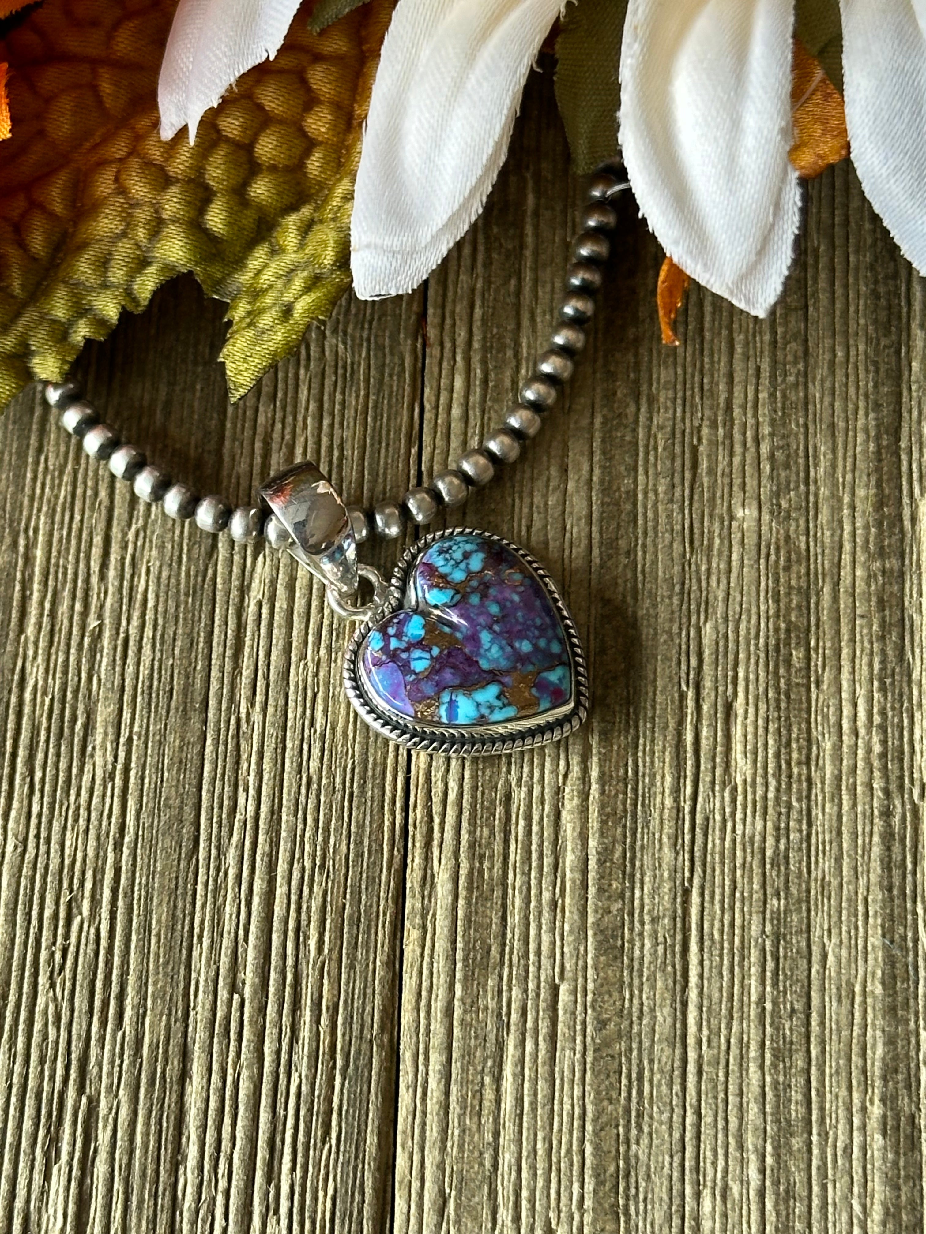 Southwest Handmade Purple Mohave Turquoise & Sterling Silver Heart Pendant