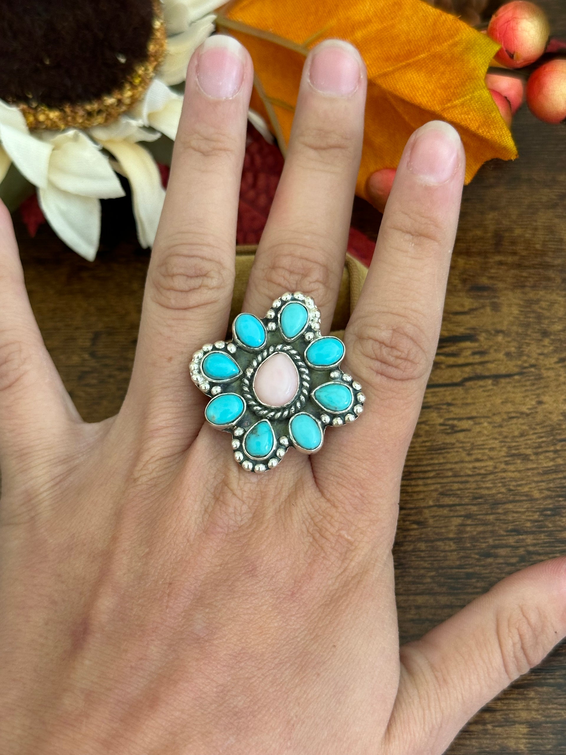 Southwest Handmade Multi Stone & Sterling Silver Adjustable Ring